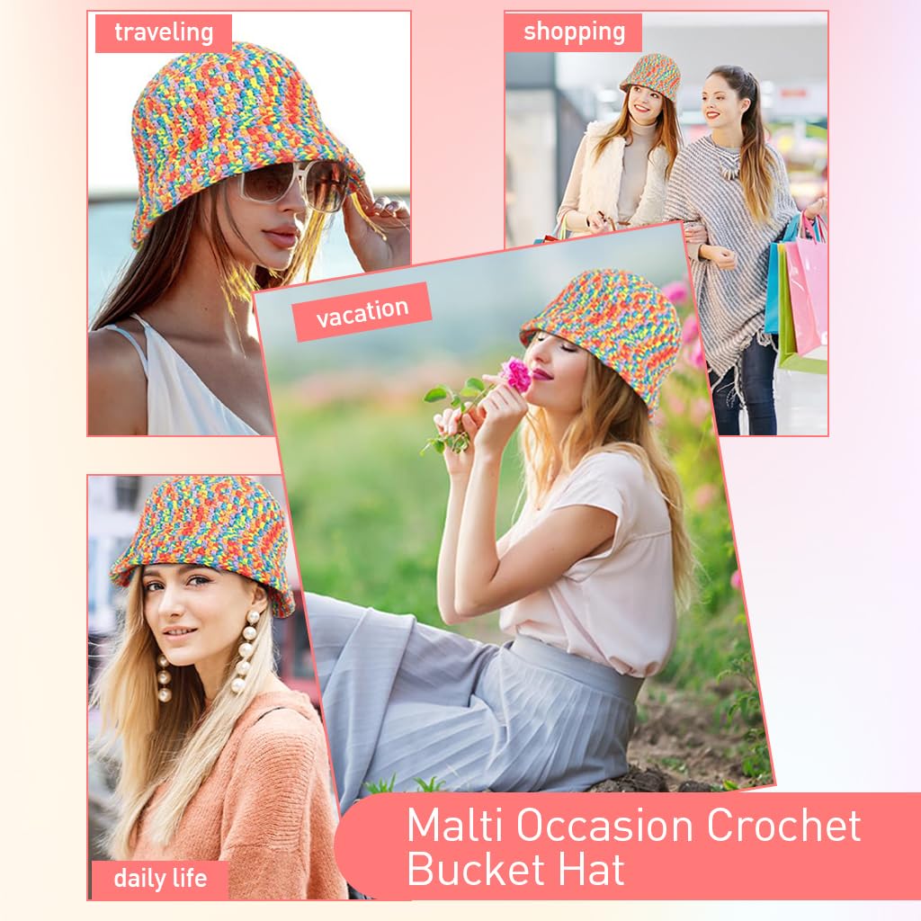 PATPAT DIY Crochet Hat Material Kit for Adults Beginners DIY Crochet Hat Material Kit with Variegated Cotton Yarns, Crochet Hooks, Needles, Tutorial, DIY Crochet Kit DIY Handmade Gift