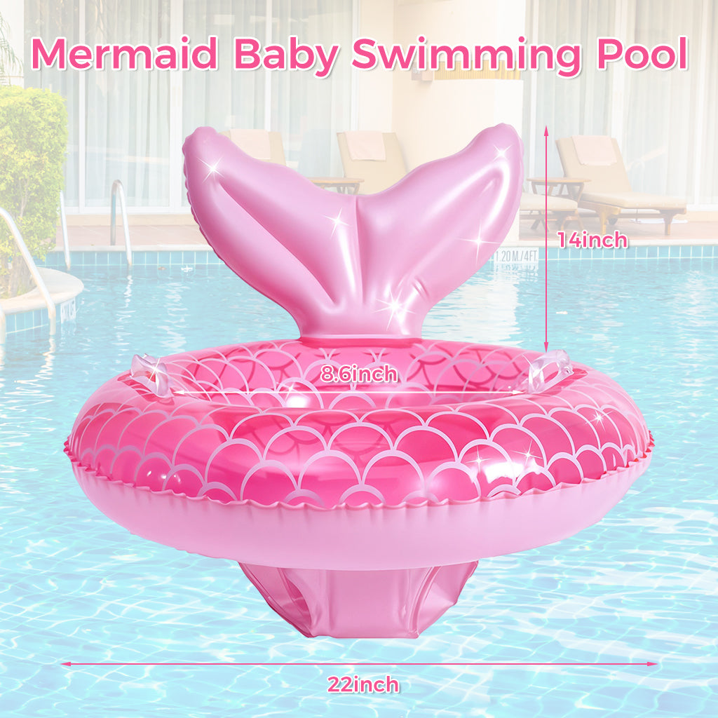 Proberos Baby Swimming Seat for Baby 6-48 Month Baby Mermaid Tail Baby Swimming Floating Seat with Dual Grips PVC Inflatable Swimming Pool Float Seat Baby Shower Party Pool Party Bathing Seat