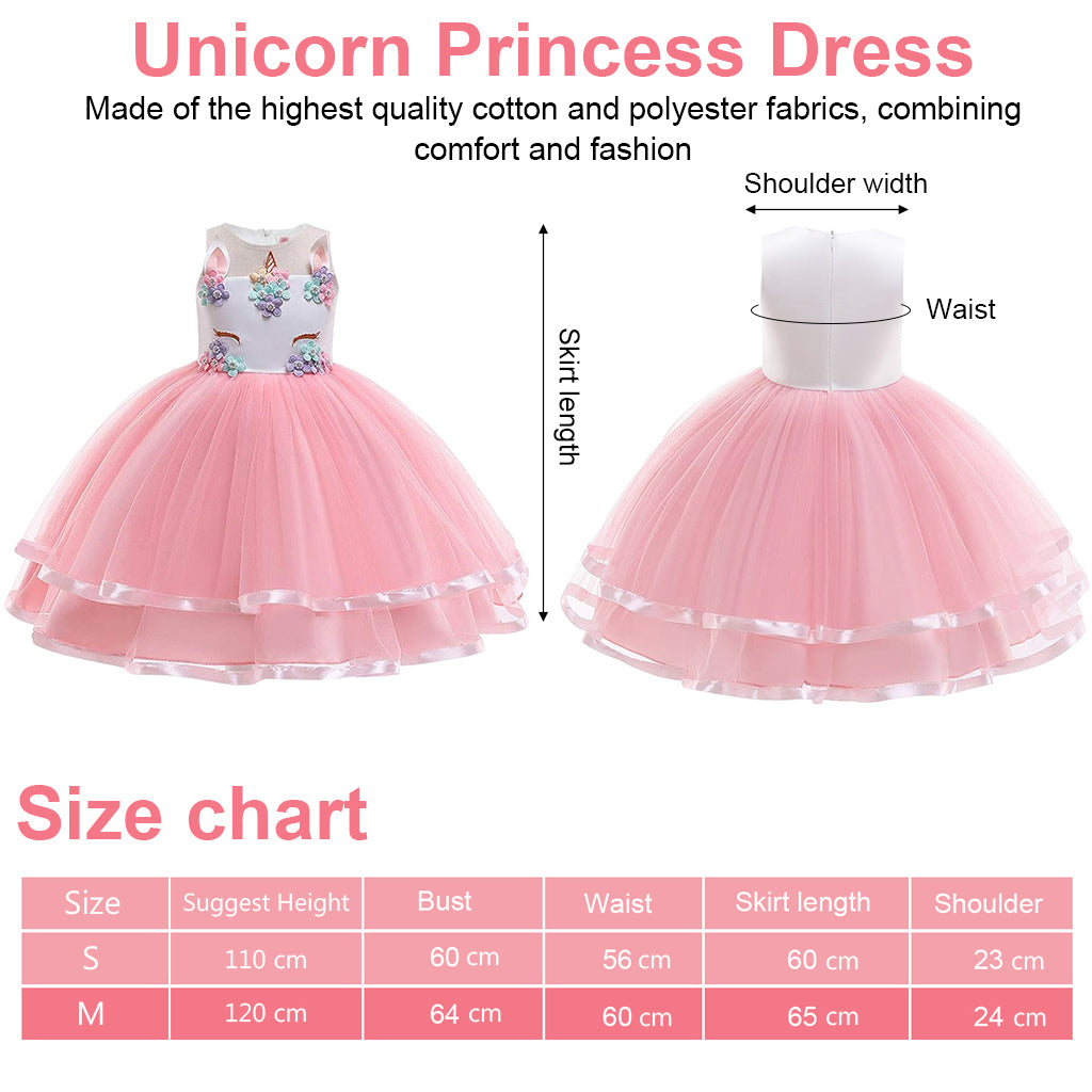PATPAT Unicorn Costume Princess Dress for Girls,4-6 Years Old, Pink Toddler Fancy Dress Up for Party School Activities Festivals - Size 110cm