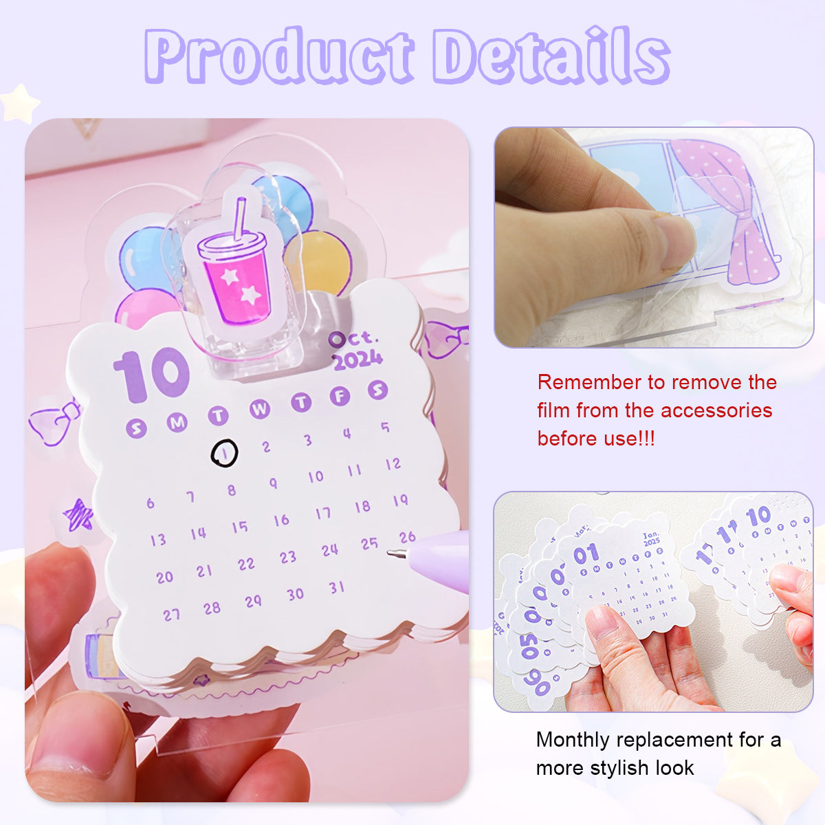 HASTHIP 2025 Desk Calendar Sanrio Kuromi Themed Acrylic Calender, October 2024 - December 2025 Monthly Planner Desktop, Desk Decor Calendar Years Gift for Home, School, Office