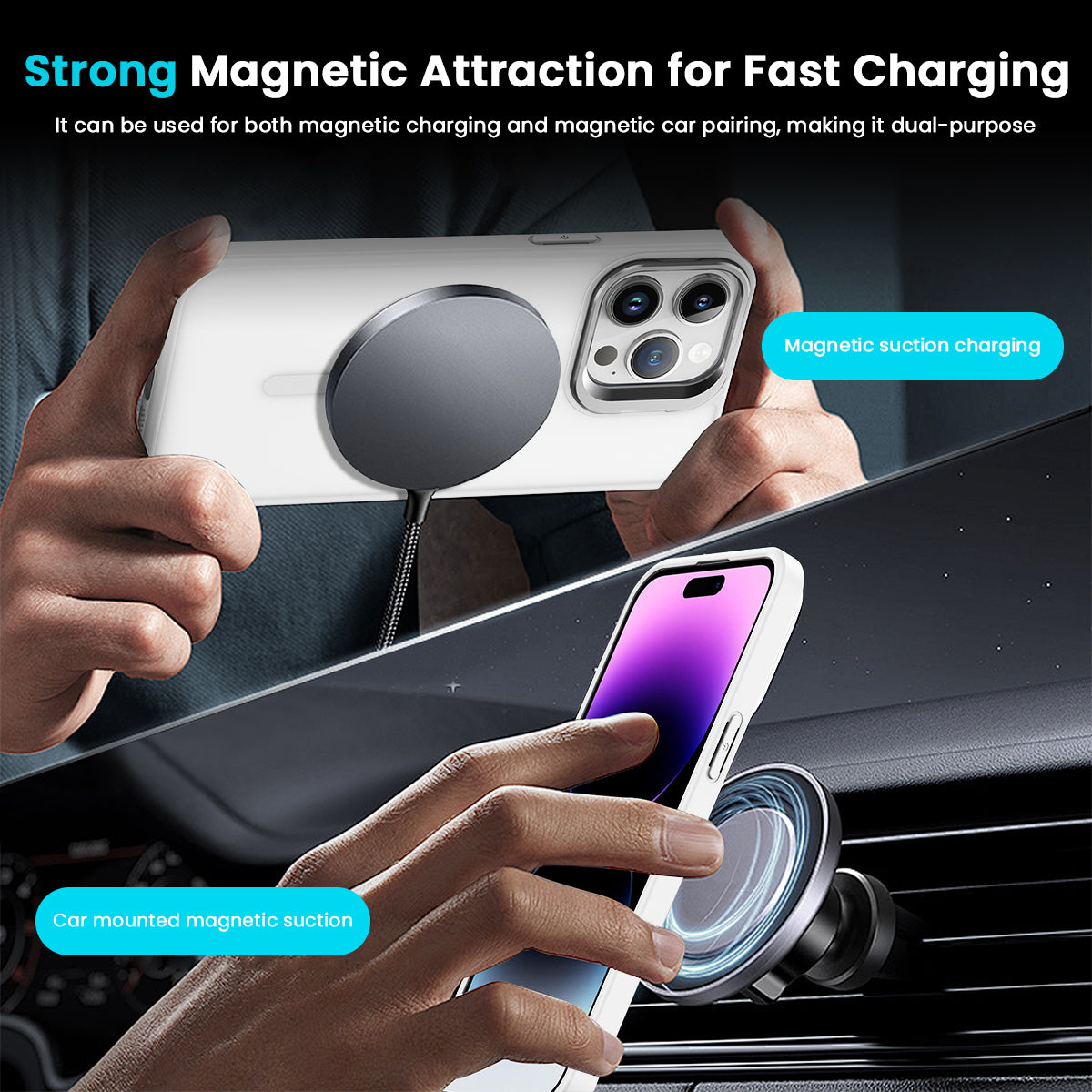 ZORBES Phone Case for Phone 16 Pro Max Sleek White TPU Matte Phone Case with Lanyard 2 in 1 Magnetic Lens Protector Frame Design, Magnetic Phone Case for Mag safe Support Wireless Charging