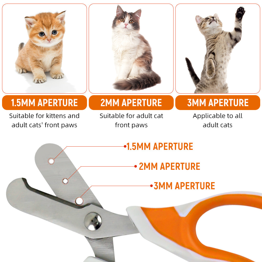 Qpets Cat Nail Clipper with 3 Cutting Guarding Holes 1.5mm/2mm/3mm Safety Nail Clipper for Cats Stainless Steel Safety Pet Nail Grooming Nail Clipper