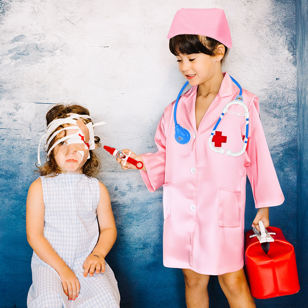 PATPAT Fancy Doctor Dress for Kids 5-6 Years Girls, Pink Nurse Dress for Kids Girls with Nurse Cap, Stethoscope, Mask, Injection - Cosplay Role Play, Special Events Party Career Exploration Costume