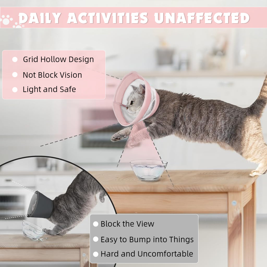 Qpets Cat Cone Drawstring Adjustable Cat Cone Lick-proof Cat Cone for Recovery Protective Collar Patchwork Breathable Mesh Cat Cone Collar for Cat