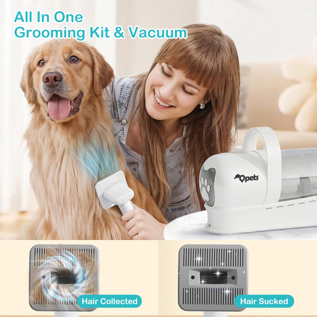 Qpets Dog Grooming Machine 7 in 1 Vacuum Dog Grooming Machine with 7 Interchangeable Heads, Dog Hair Trimmer, Shaver, Dog Nail Grinder, Hair Slicker Brush, Hair Duster Carry On Dog Grooming Machine