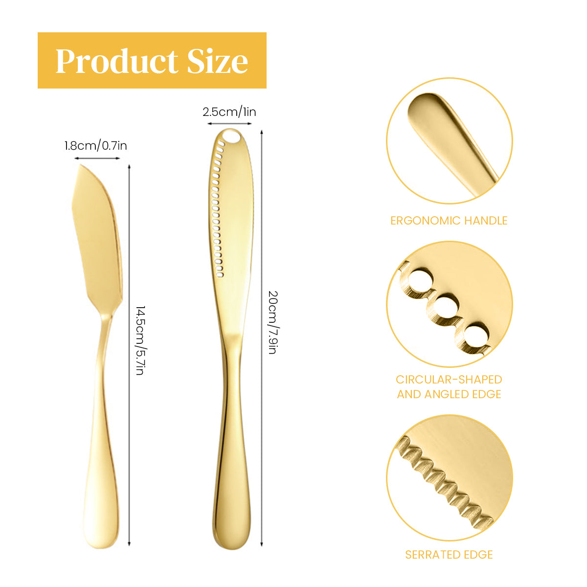 HASTHIP Butter Spreaders Set of 2Pcs 304 Stainless Steel Utility Spreader Serrated Edge Spreaders Butter Slicer Peanut Jam Spreaders