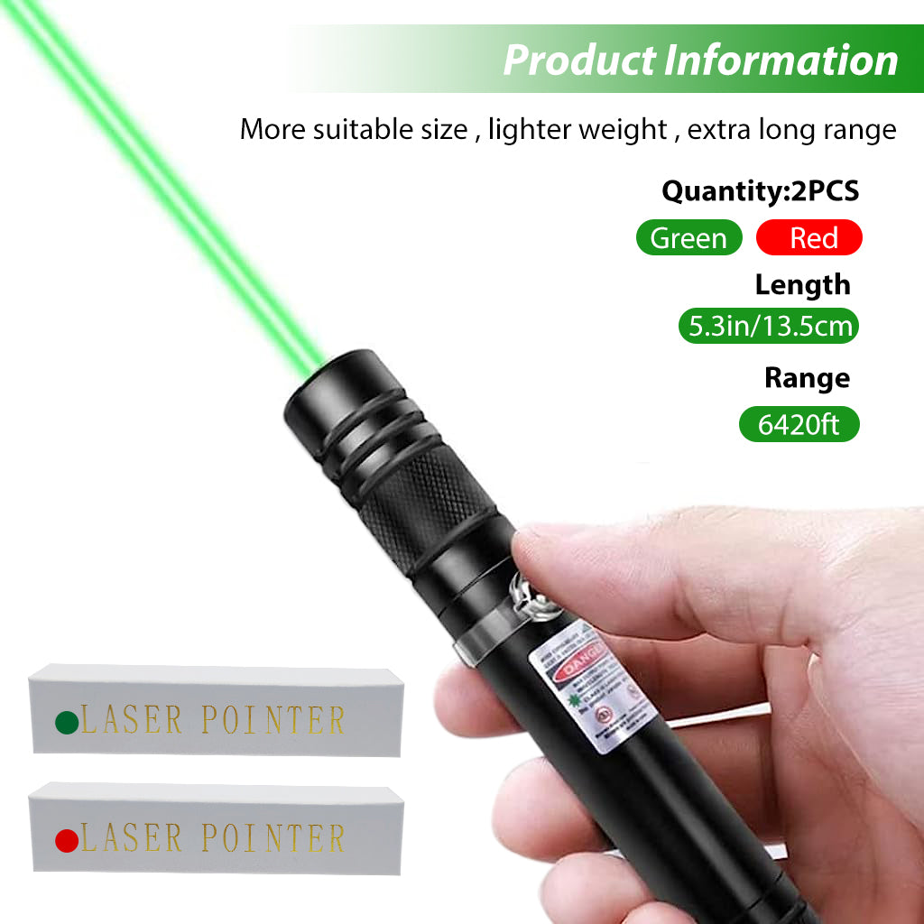 Climberty 2Pcs Laser Light USB Rechargeable Laser Pointer, 1500 Metres Laser Pointer High Power Pen, Cat Laser Toy, Long Range Laser Pointer for Presentations, Stargazing, Hiking (Green & Red)