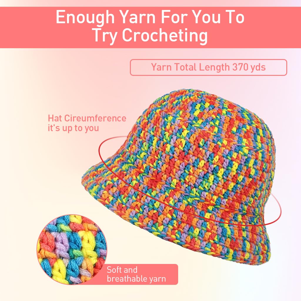 PATPAT DIY Crochet Hat Material Kit for Adults Beginners DIY Crochet Hat Material Kit with Variegated Cotton Yarns, Crochet Hooks, Needles, Tutorial, DIY Crochet Kit DIY Handmade Gift