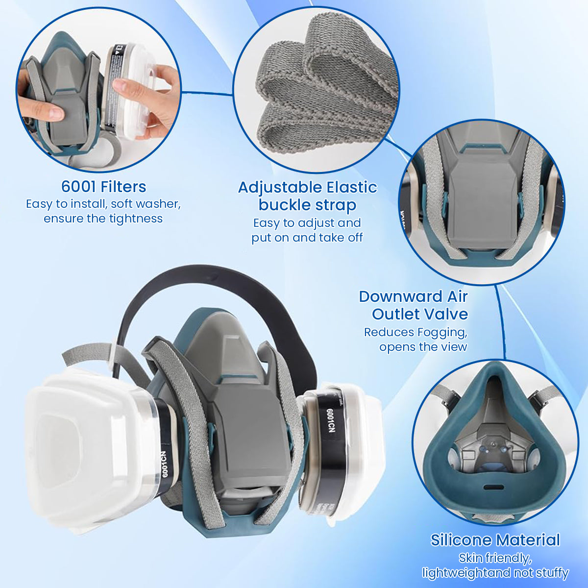 Serplex Respirator Mask & Protective Goggles Dual Way Gas Mask Kit Industrial Filtration Level Dustproof Respirator Mask with 10Pcs Replacement Filter Pads