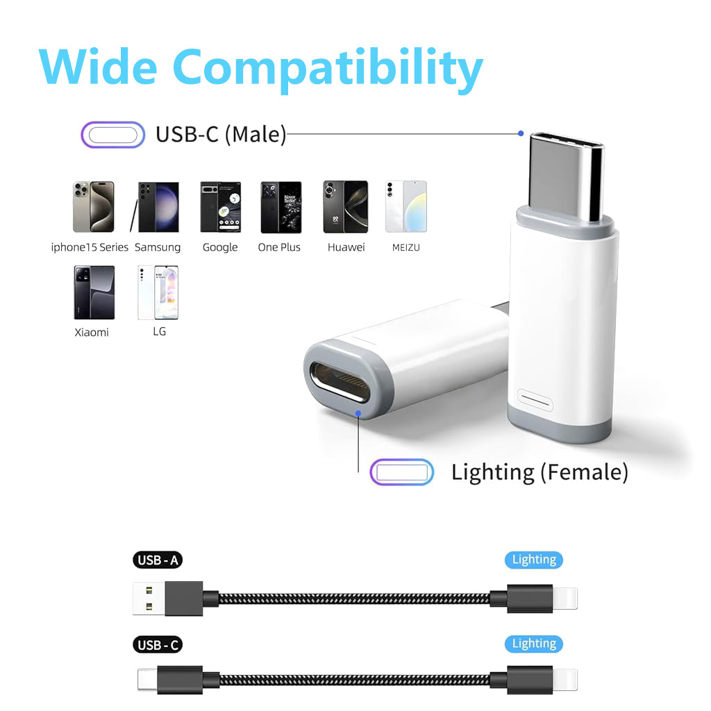 Verilux® 2Pcs Light-ning to USB C Adapter for iPhone 15/16 Alloy Metal Light-ning to USB C Adapter Light-ning Female to USB C Male Adapter Support Fast Charging & Data Transfer, Plug and Go