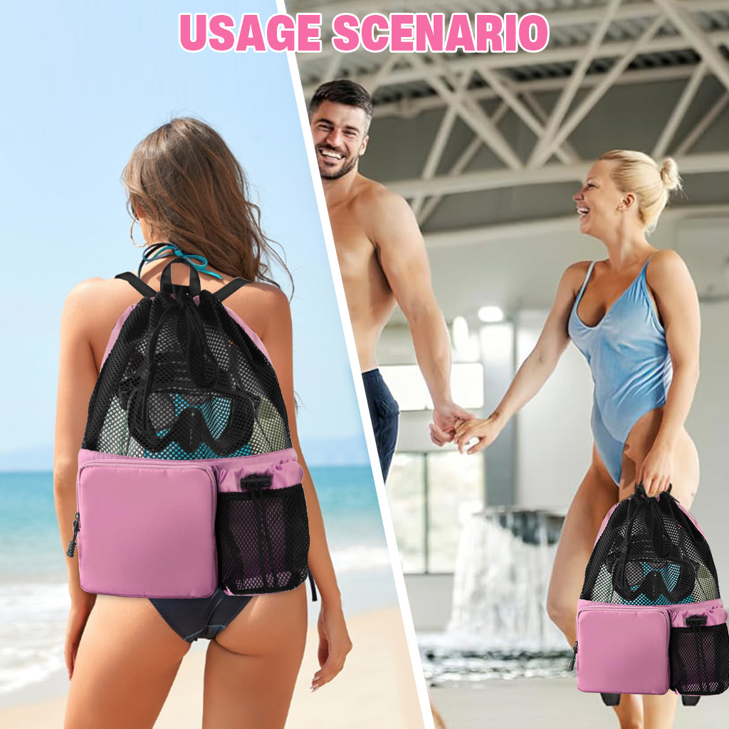 Proberos Drawstring Swimming Bag, 30L Quick Dry Mesh Beach Bag Drawstring Backpack Swimming Gear Bag Lightweight Drawstring Bag Multifunctional Outdoor Bag for Riding, Hiking, Swimming, Camping