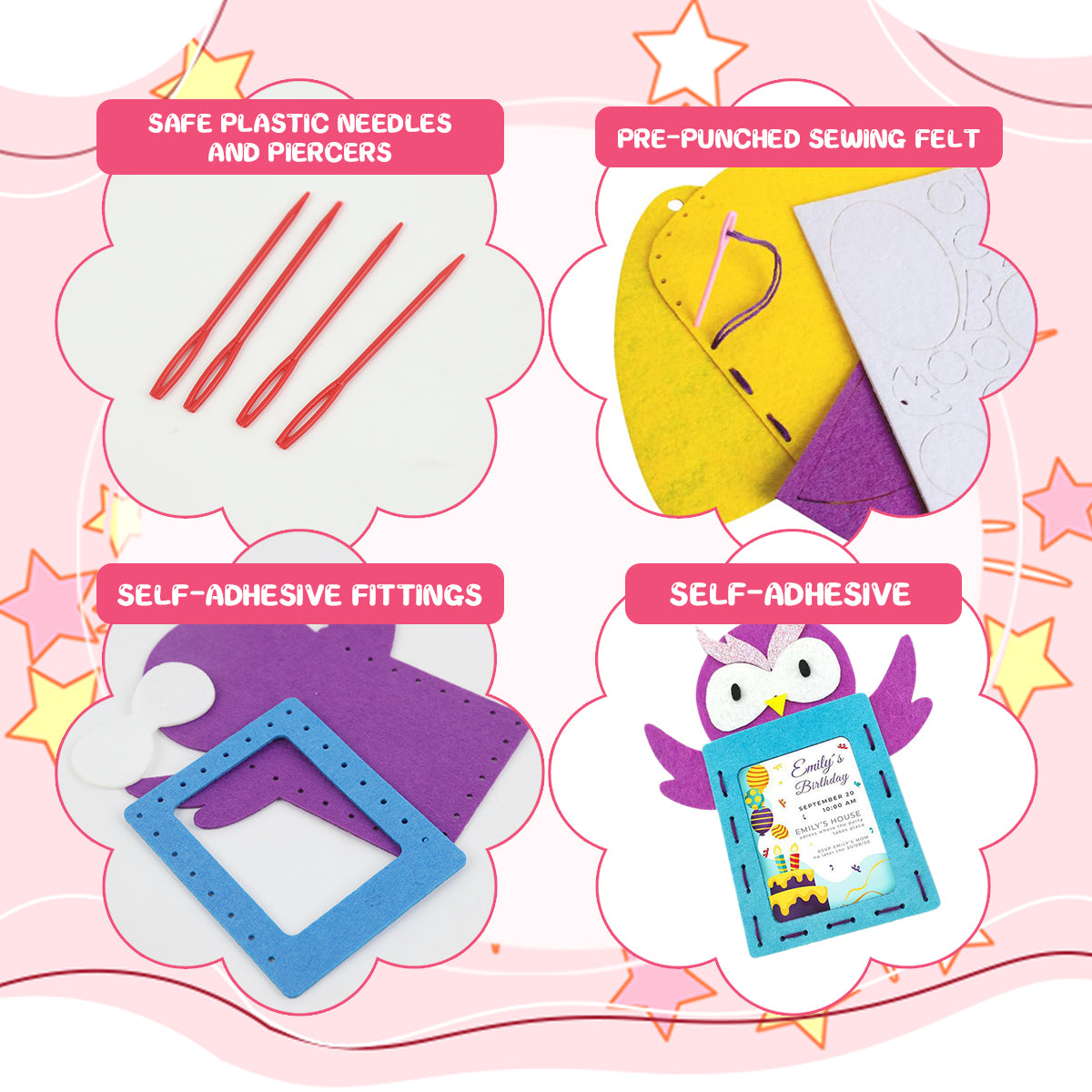 PATPAT JZSIJ Beginner Sewing Kit for Kids Arts & Crafts, 6 Easy DIY Projects of Stuffed Animal Dolls of Bears & Kittens, Gifts for Children 5-12 Years Old, Suitable for Learning Sewing and Embroidery