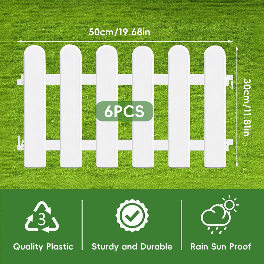 HASTHIP 6Pcs Garden Fences 50x30cm Connectable Plastic Fences Decorative White PVC Garden Fences for Flower Bed, Garden, Green House, Porch