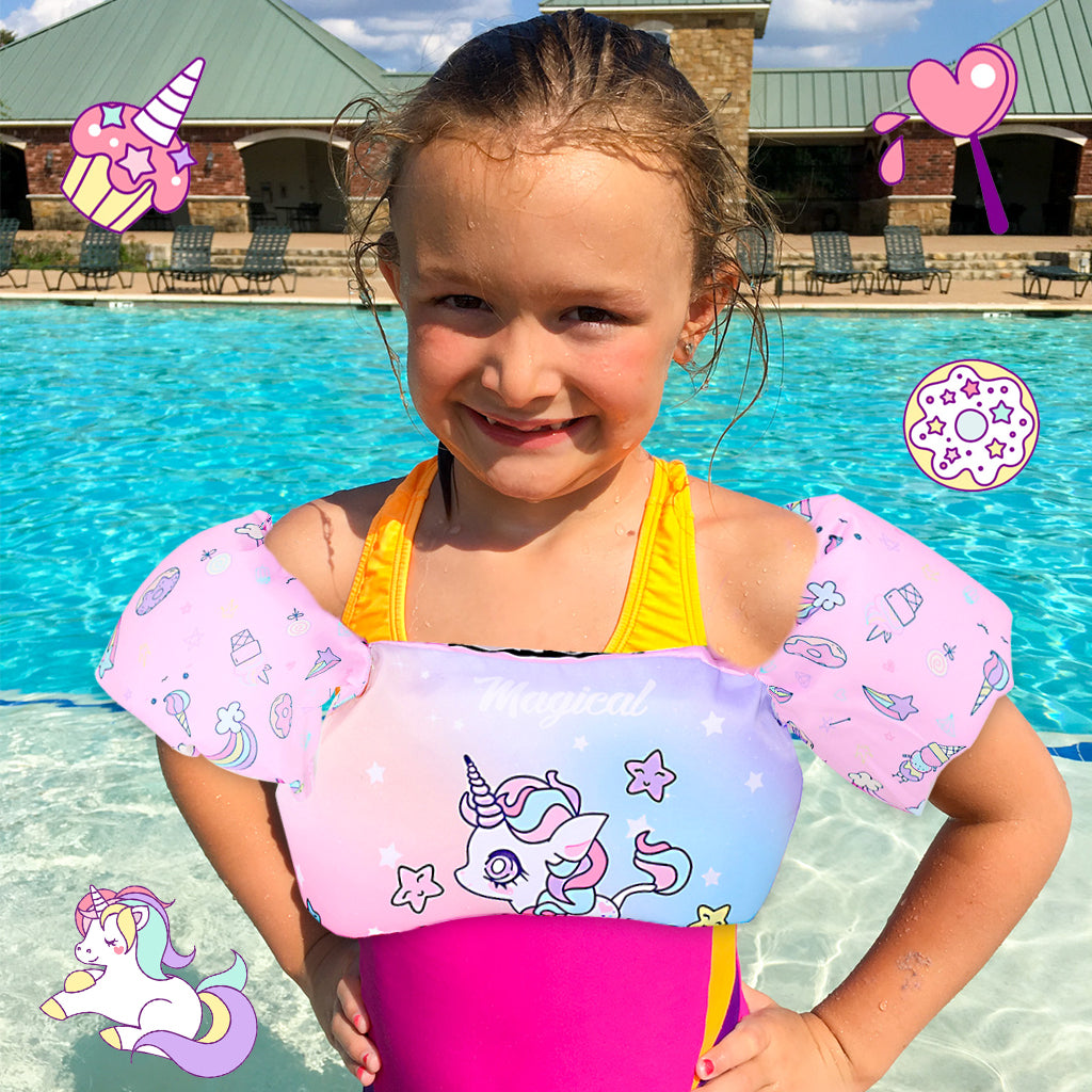 Proberos Unicorn Swim Vast One Piece Inflatable PVC Floating Vest Arm Floats Beginners Safe Floating Arm Floats Red Cartoon Kids Toddler Floating Vest Arm Floats for Toddler Kids 30-55 lbs