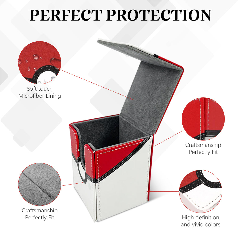 PATPAT Card Holder Game for 100Pcs Red Poké Ball Cards Storage Box Trading Cards Organizer PU Leather Card Deck Case Collectable Cards Carry Case Universal Game Card Holder, 75x68x98mm