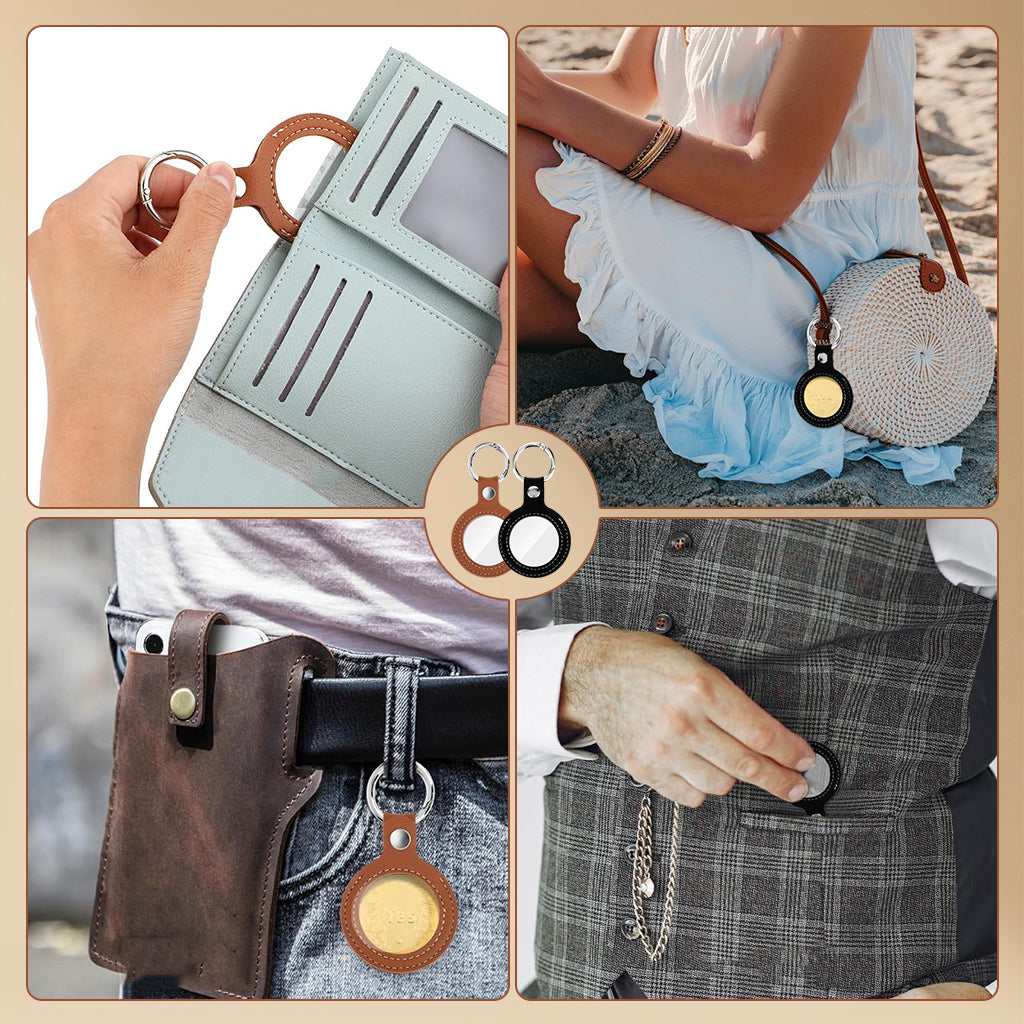 PALAY 2Pcs Coin Holder Keyring 40mm Dia PU Token Coin Holder Keyring Creative Token Currency Collectiable Luck Coin Holder Keyring Couple Gift Keyring Key Organizer