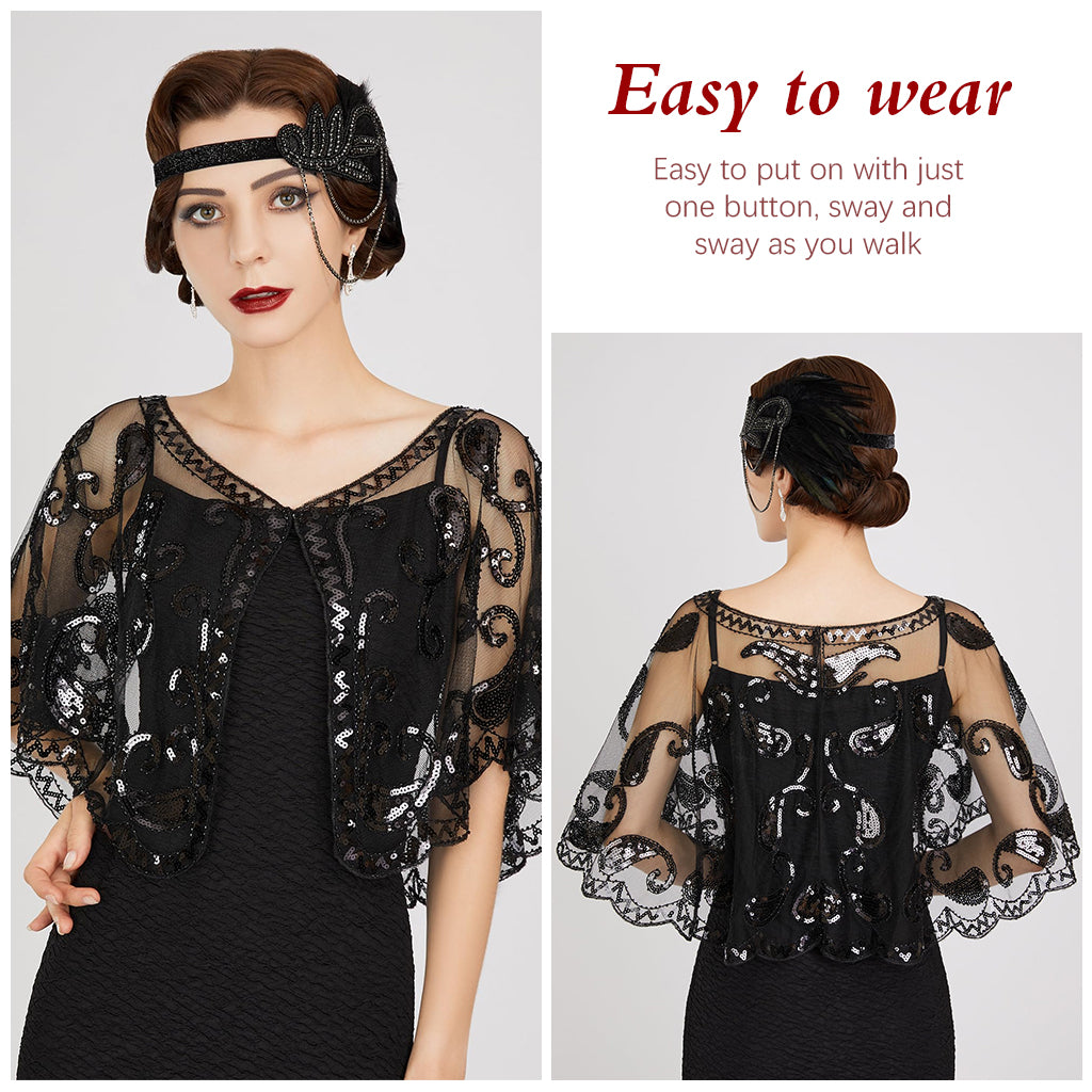 SANNIDHI Women Wrap Fashion Sheer Sequine Shawl Wrap for Evening Event Elegant Lace Wrap Shawl for Off-shoulders, Dresses