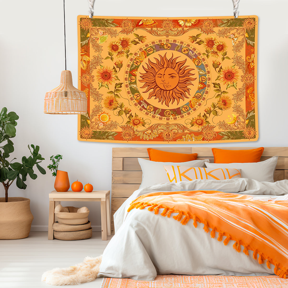 HASTHIP Sun and Moon Tapestry, Aesthetic Sun Moon Sunflower Tapestry, Retro Tapestries Wall Art Tapestry Cover Wall Hanging Room Decor for Bedroom Livingroom, 51x59 inches