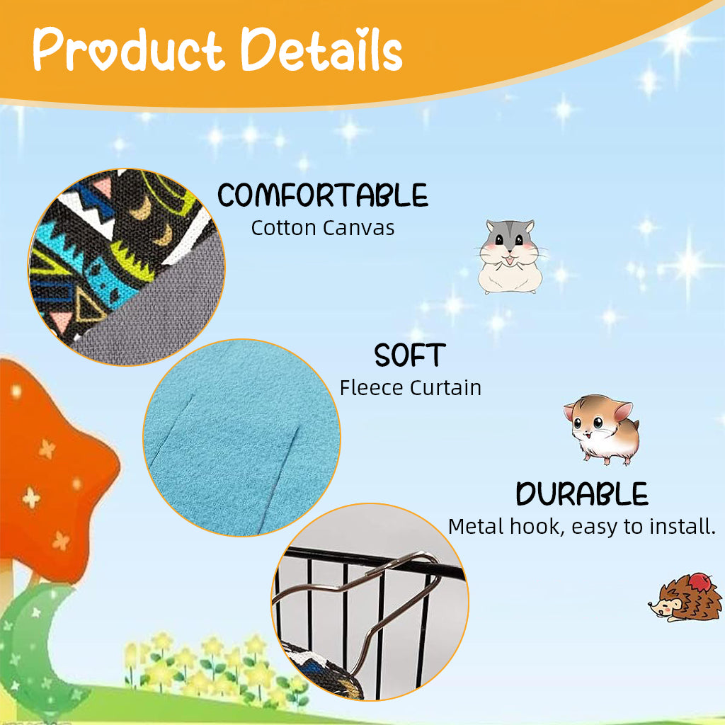 Qpets Hamsters Hammock Corner, Tassel Curtains for Cage Small Pet Hideout Corner Curtain Cover Hammock for Guinea Pig, Dwarf Hamsters, Hedgehog