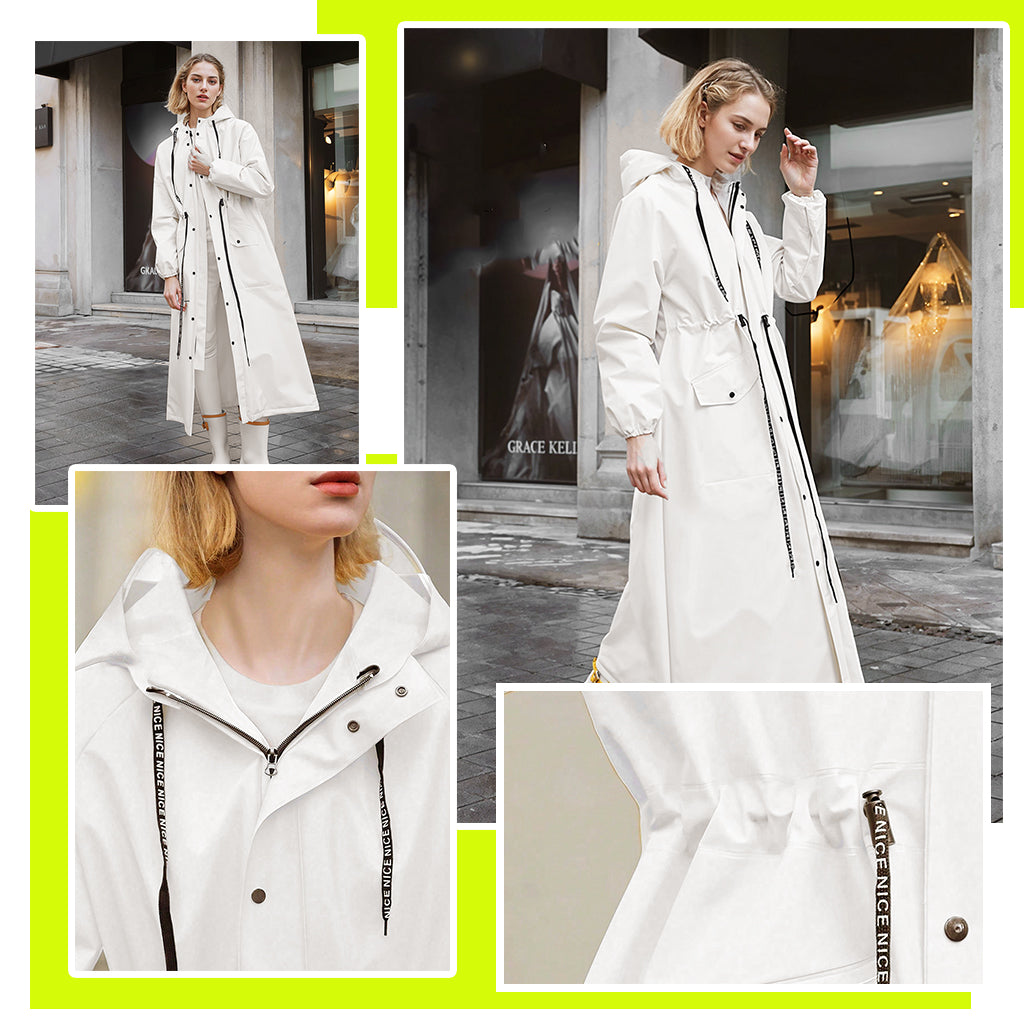 PALAY Women Rainwear, Women Long Waterproof Raincoat, EVA Hooded Rain Coat for Women with Wide Brim Hood Detachable Clear Face Cover, Zip & Buttons Riding Outdoor Windproof Raincoats (Length 121CM)