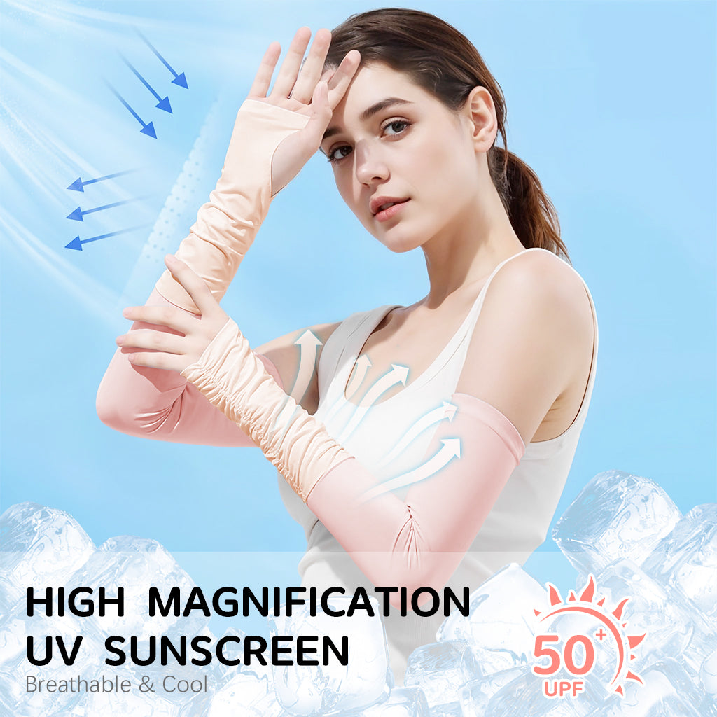 SANNIDHI Summer Arm Sleeves for Women UPF 50+ Sun Protection Breathable Nylon Ice Silk Quick Dry Stretchy Arm Sleeves Snug Fit Arm Sleeves with Thumb Loop, for Hiking, Riding, Driving, Golfing