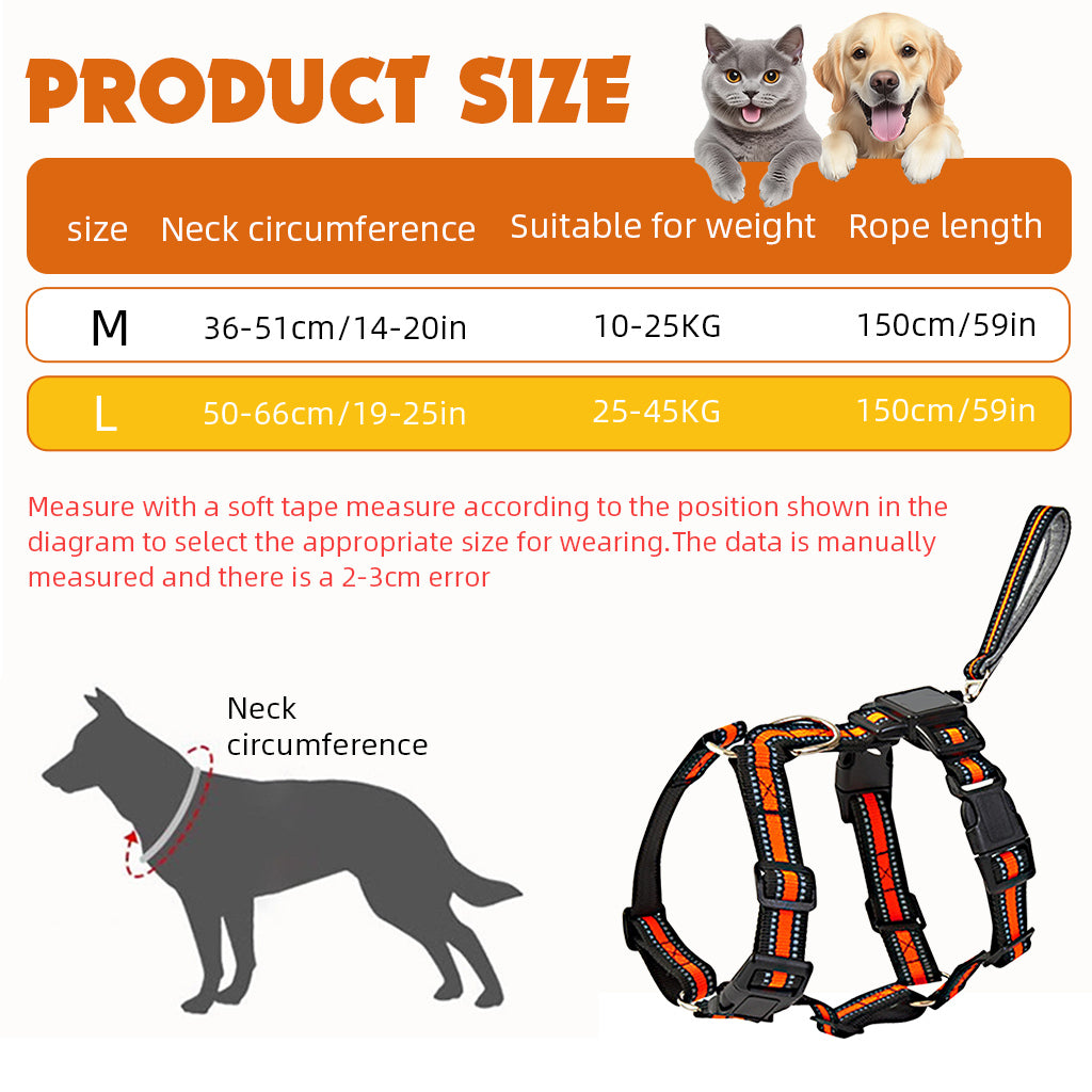 Qpets No Pull Dog Harness, 2 in 1 Dog Vest Harness with 59 inches Retractable Wire Dog Leash Quick Release Buckle Dog Harness with Night Reflective Strip Design