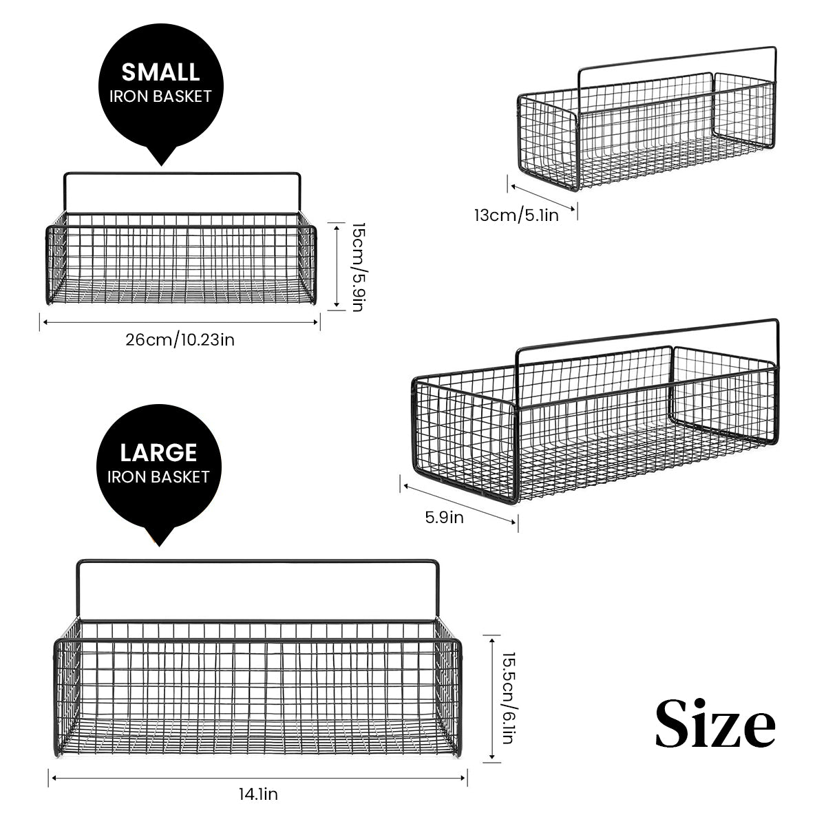 HASTHIP 2Pcs Kitchen Organizer Basket Wire Basket Organizer Shower Caddy No Drill Wall Mounting Multipurpose Metal Basket Organizer for Kitchen, Bathroom, Living Room, Dorm, Size M/L