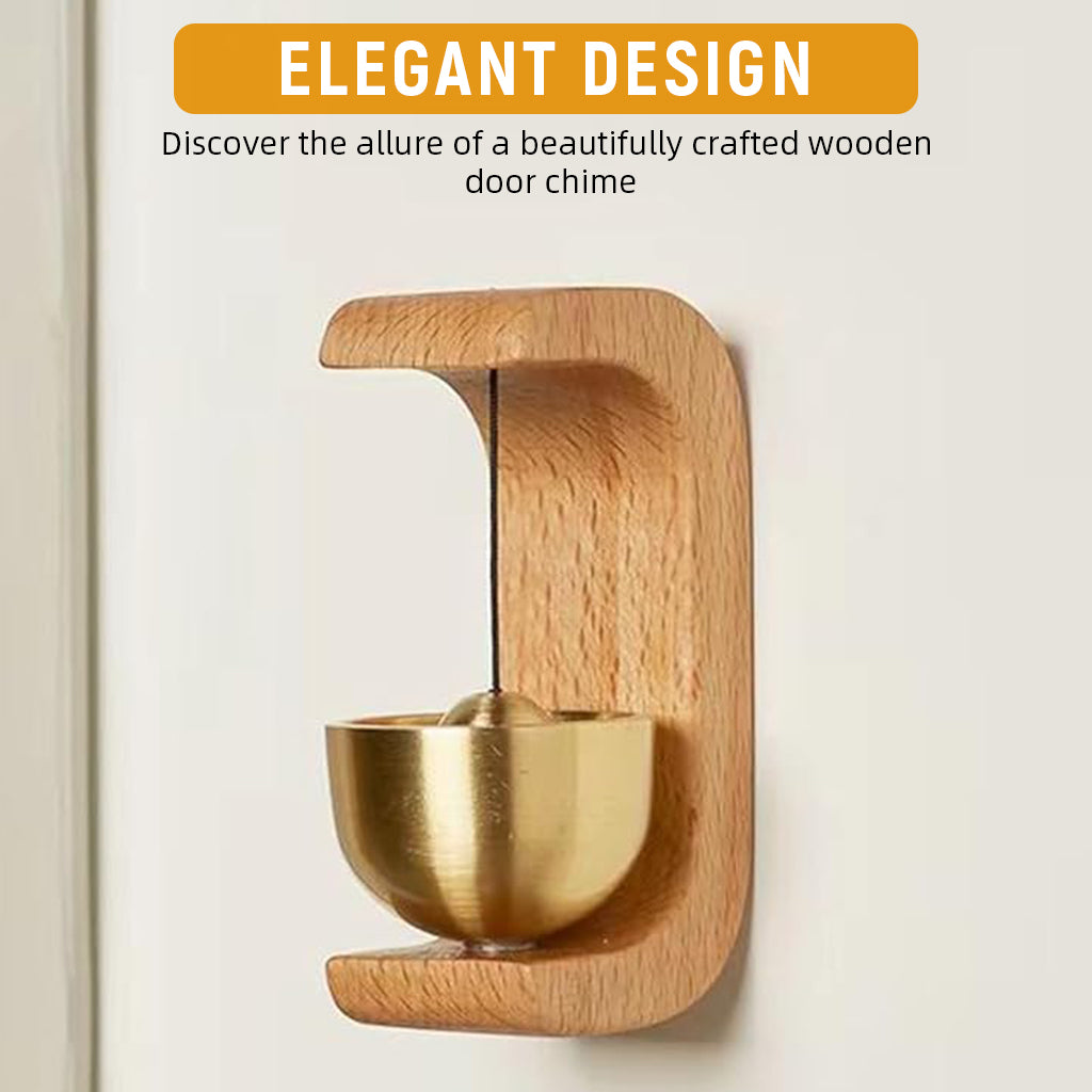 HASTHIP Beech Wooden Door Chime with Brass Bell, Dopamine Door Bell for Home, Self-Adhesive Magnetic Doorbell, Serene Acoustic for Home & Shop, Shopkeepers Door Chime, Ideal Housewarming Gift