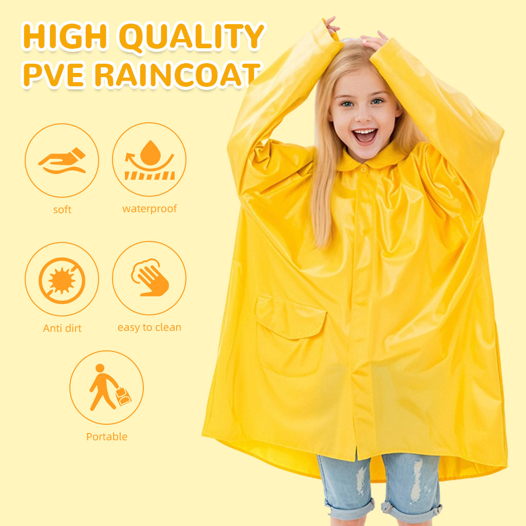 PATPAT Rain Jacket for Child Girls Boys Raincoat with Hat Knee-length Long Raincoat Cartoon Hooded Rain Coat PVC Yellow Rainproof Jacket for Kids Aged 5-7, M - Rainboots Not Included