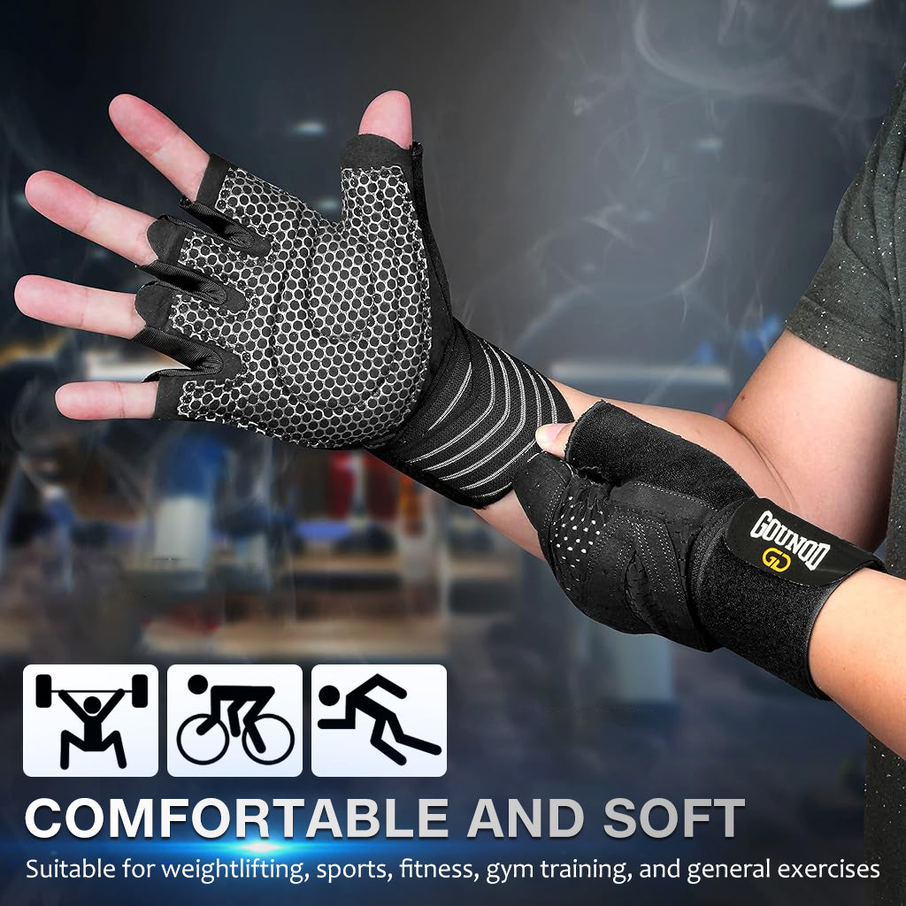 Proberos Fitness Gloves for Men Women Breathable Fingerless Gloves Anti-slip Padded Palm Design with Wrist Protection Sport Gloves Riding Gloves Workout Gloves, L