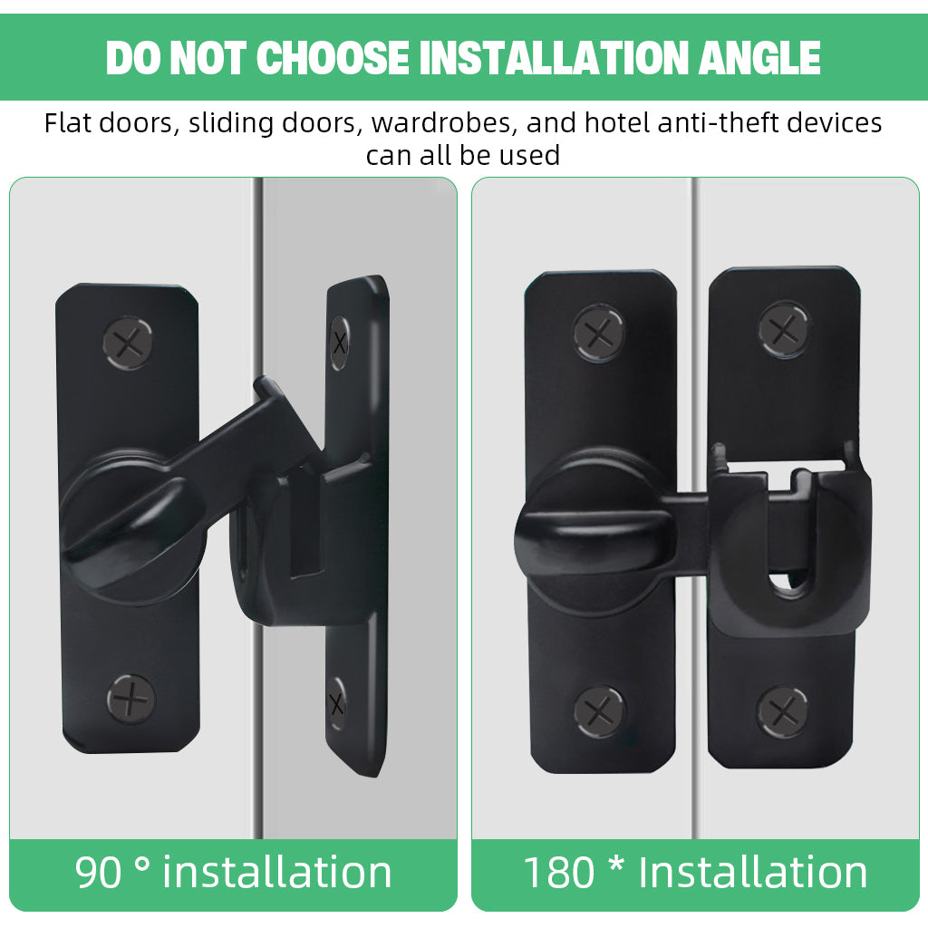 HASTHIP Door Latch Door Lock 90°/180° Latch Lock Aluminum Alloy Door Latch Lock No Drill Latch Lock for Gate, Door, Closet, Cabinet, with Screw Packs and Installation Accessories, Black