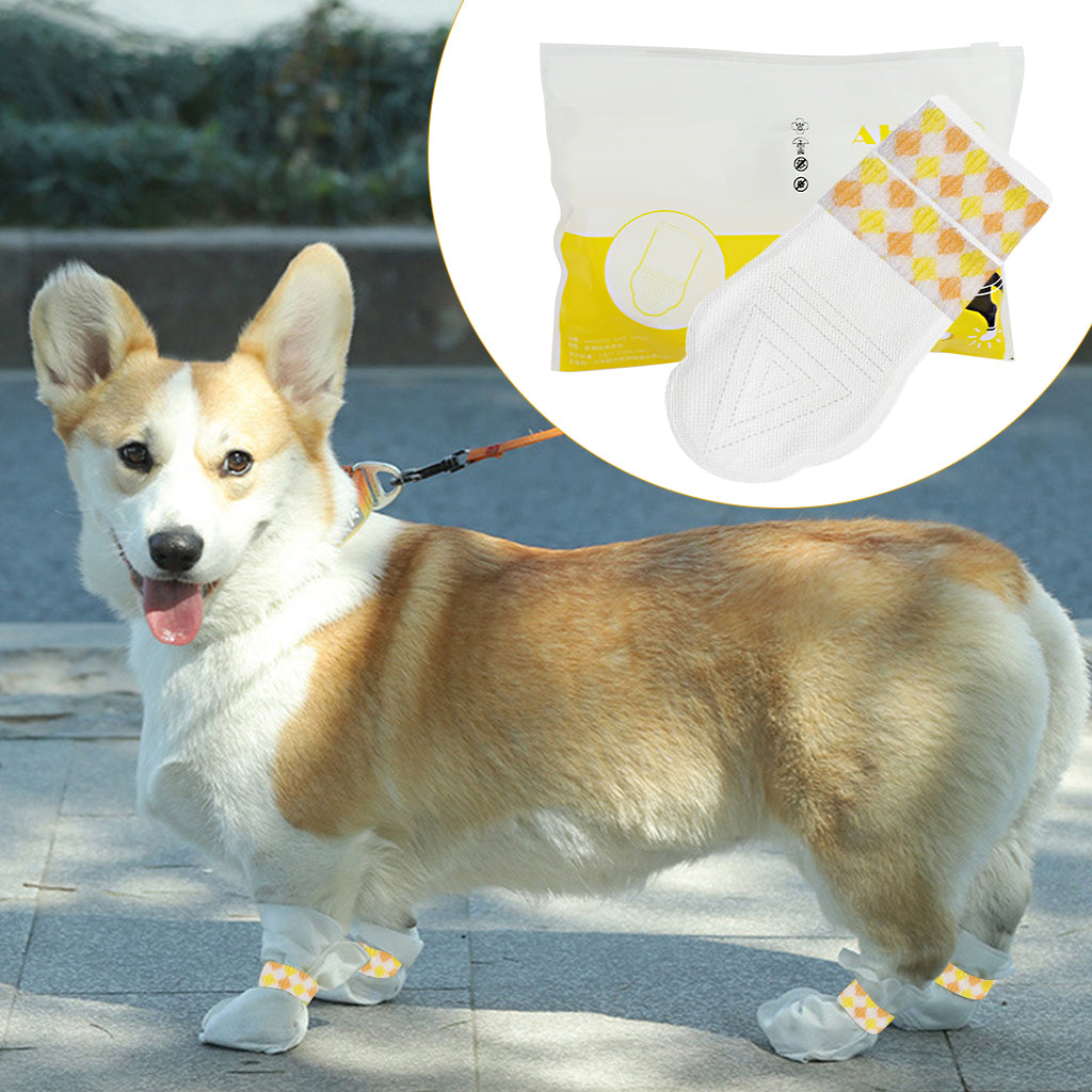 Qpets 20Pcs Small Dogs Walking Shoes Water Resistant Lining Design Non-woven Dog Boots Easy-tie Bandage Pet Palm Sleeve Cover for Walking Outdoor Shoes for Small Dogs, Puppys-Size S
