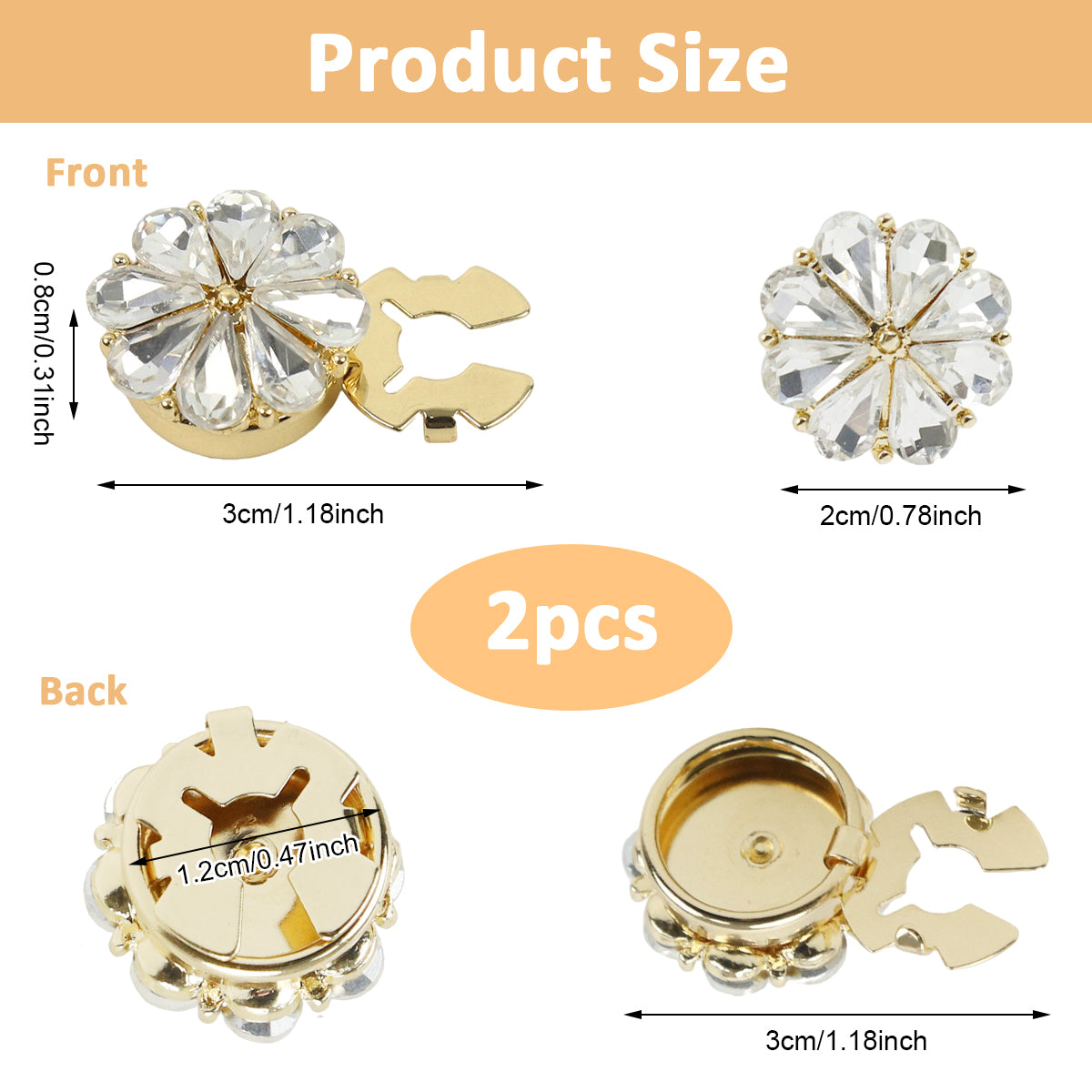 SANNIDHI 2Pcs Shirt's Button Charm Brooch Charm Button Up Garment Charm Floral Rhinestone Charm Snap-on Button Charm