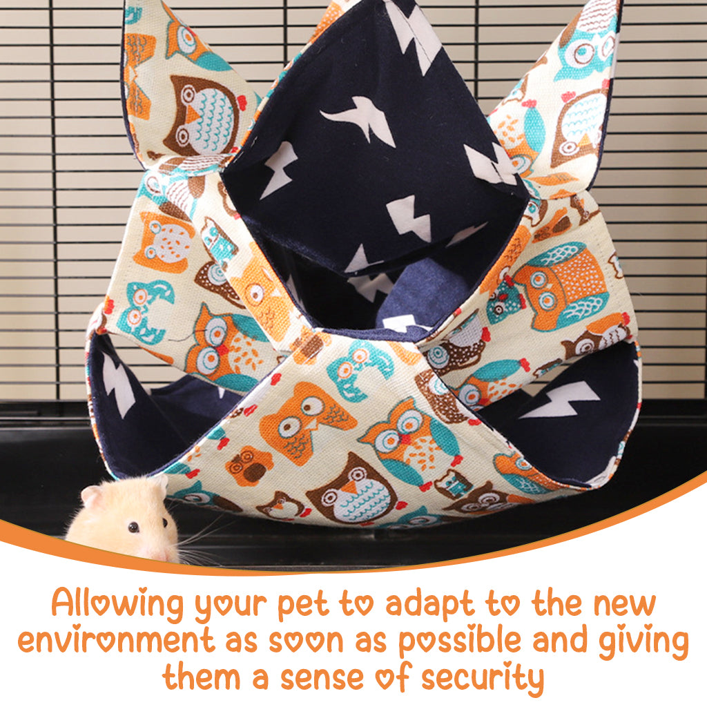 Qpets Hamsters Hammock for Cage Saggy Hammock Cartoon Print Cotton 3-Layer Hamsters for Hiding, Resting Sleeping Hammock for Guinea Pig, Dwarf Hamster
