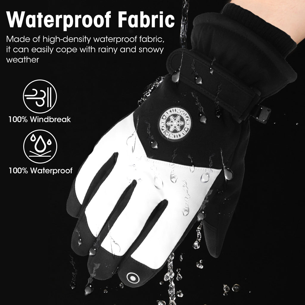 GUSTAVE Winter Gloves for Women - Fleece-Lined, Waterproof, Touchscreen Riding & Hiking Gloves with Anti-Slip Grip for Skiing - Stylish Black & White Design, Warm & Comfortable, Free Size
