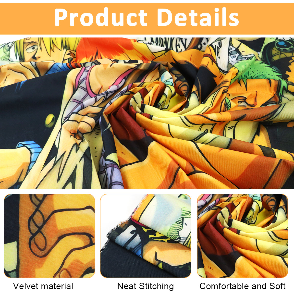 HASTHIP Anime Tapestry, Cartoon Wall Tapestry for Room Decor Monkey D Luffy Group Photo Tapestry Retro Wall Tapestry for Bedroom Livingroom with Installation Accessories, 51x59 inches