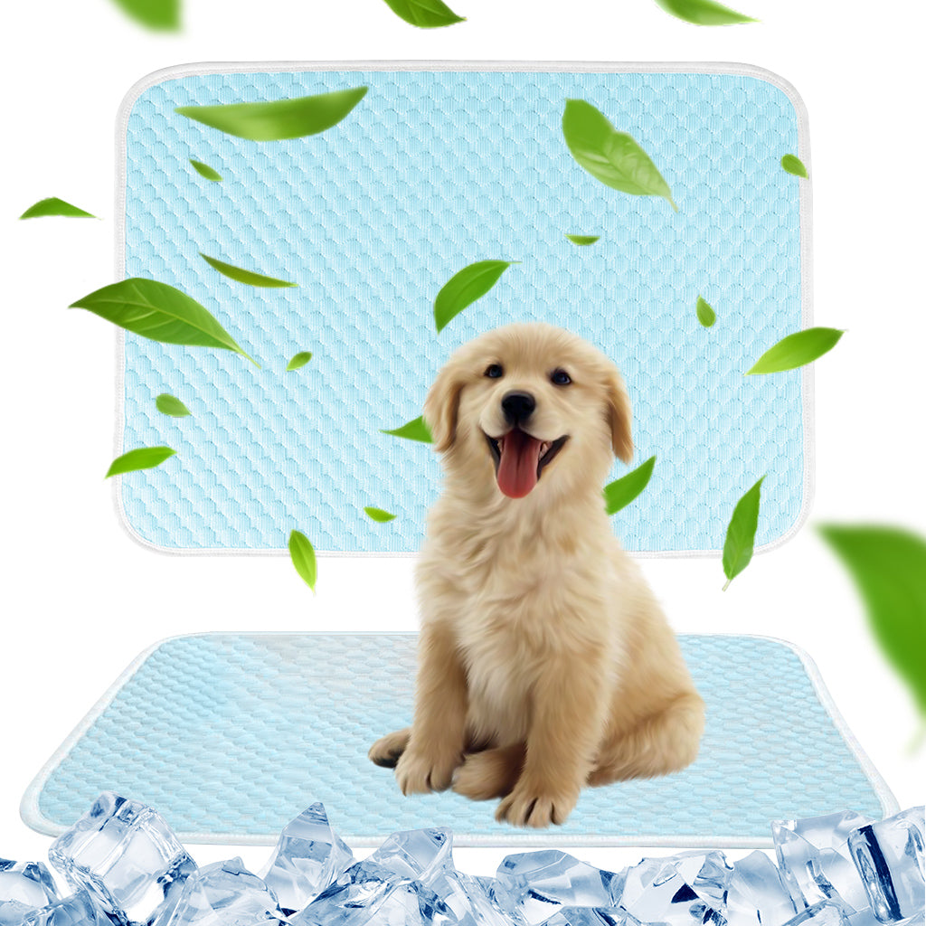 Qpets® Small Dog Cooling Mat, Summer Cooling Pad Sleeping Pad for Dogs Cats Ice Silk Blue Pets Cooling Pad Sleeping Cooling Mat