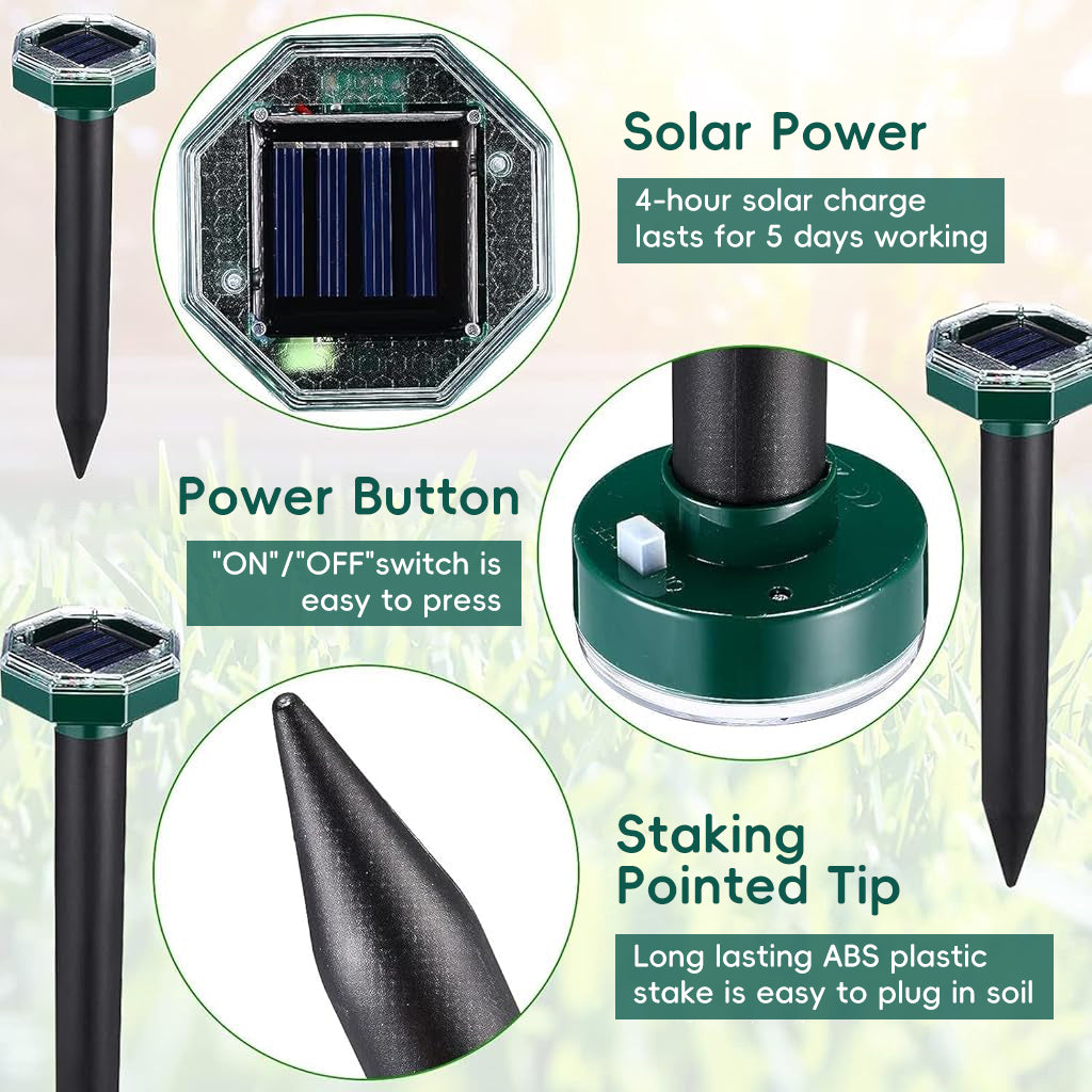 HASTHIP Solar Rats Repellent Ultrasonic Mouse Repellers Solar Powered Animal Repeller Devices for Birds, Rodents Waterproof Outdoor Lawn Garden Animal Repellers, Pack of 4