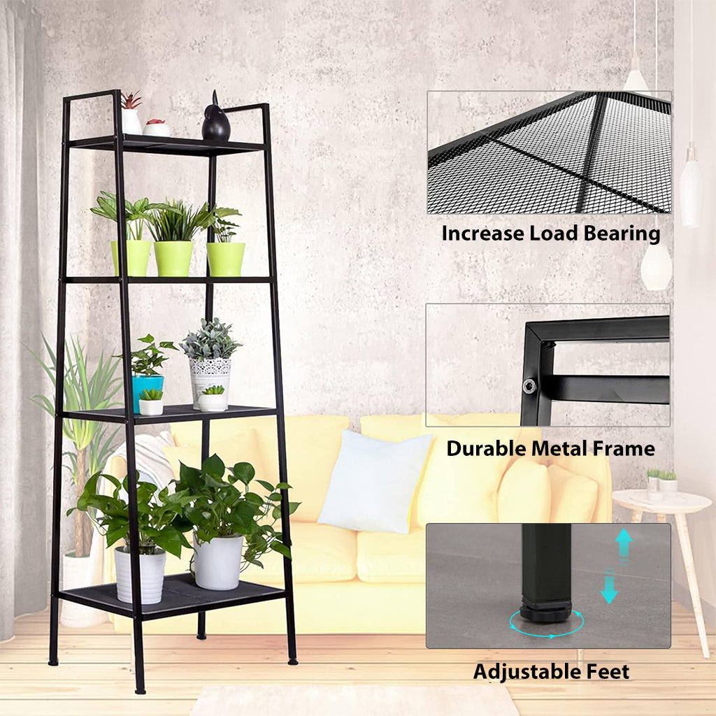 HASTHIP 4-Tier Metal Plant Stand for Balcony - Flower Pot Stand for Balcony - Modern Planter Stand for Living Room - Indoor/Outdoor Flower Pot Shelf/Pot Holder - Vertical Garden Home Decor Items
