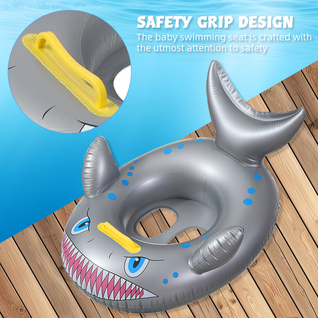 Proberos Swimming Tube for Kids, Child Swimming Float Seat Funny Shark Baby Swimming Floating Seat with Grip Handle PVC Inflatable Swimming Pool Float Summer Shower Pool Party Bathing Float