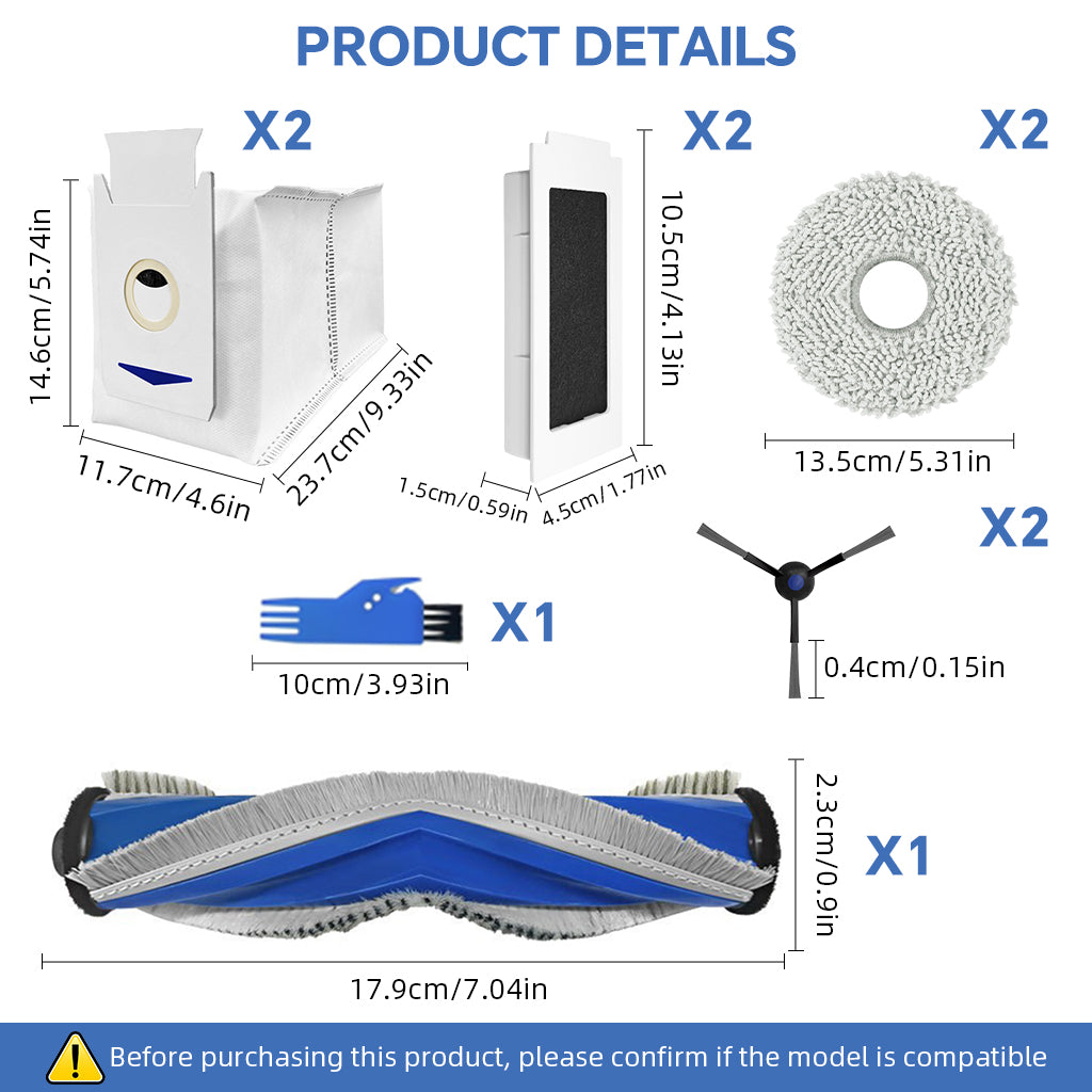 HASTHIP® 10Pcs Replacement Parts for Ecovacs T30 Omni/T30 PRO Omni, Spare Accessories with 1 Main Brush, 2 Side Brushes, 2 Mop Cloth, 2 Filters, 1 Cleaning Brush, 2 Dust Bags - Cleaning Tools