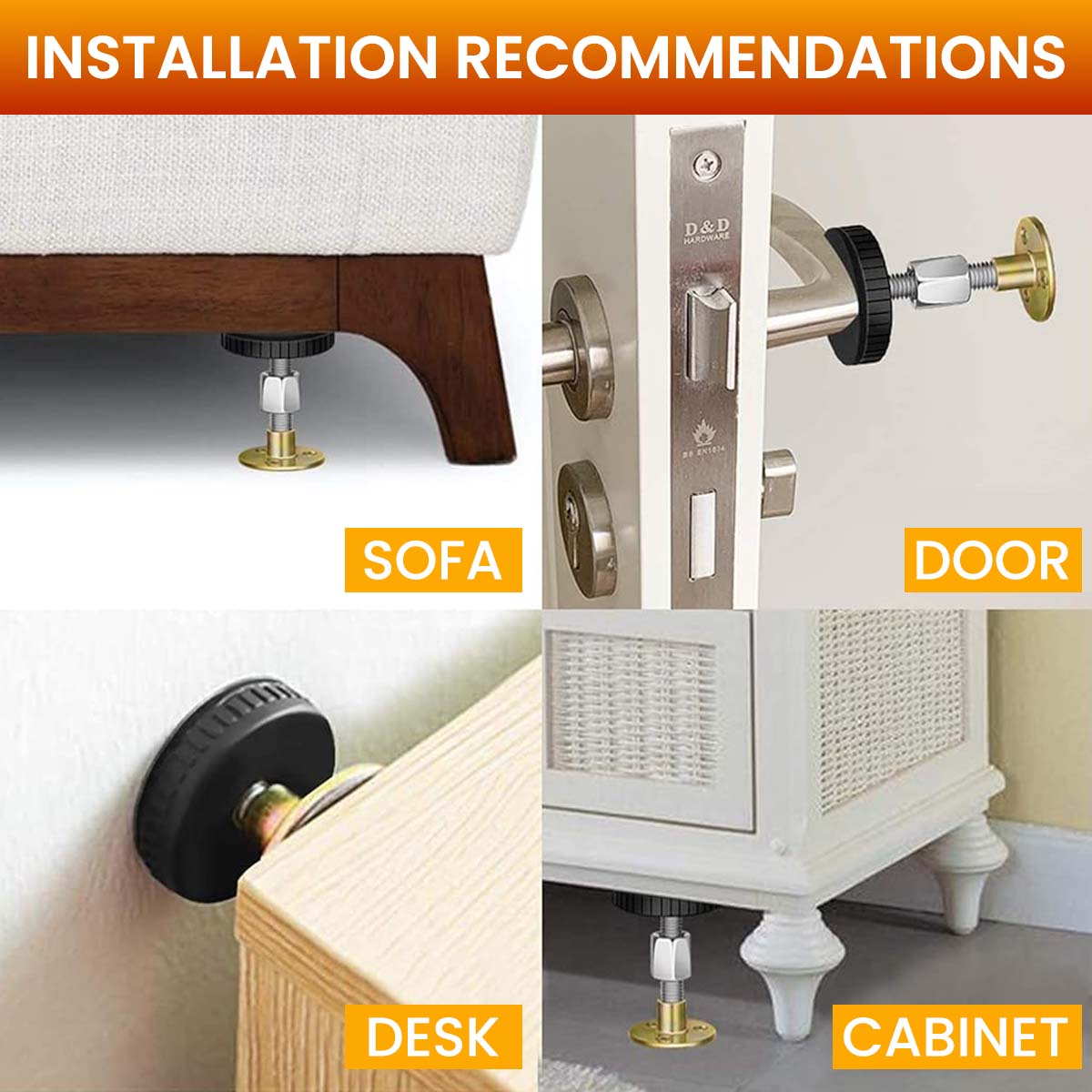HASTHIP® 4Pcs Floating Headboard Supports 47-64mm Adjustable Wall Mount Headboard Supports Prevent Headboard Shifting Or Moving Bed Headboard Stabilizers Anti Shake Tools for Cabinet, Couch, Drawer