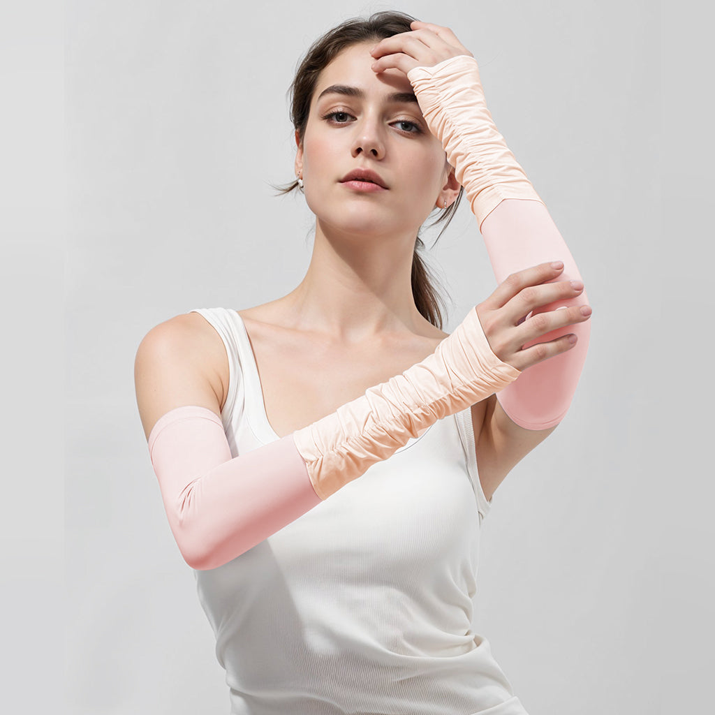 SANNIDHI Summer Arm Sleeves for Women UPF 50+ Sun Protection Breathable Nylon Ice Silk Quick Dry Stretchy Arm Sleeves Snug Fit Arm Sleeves with Thumb Loop, for Hiking, Riding, Driving, Golfing
