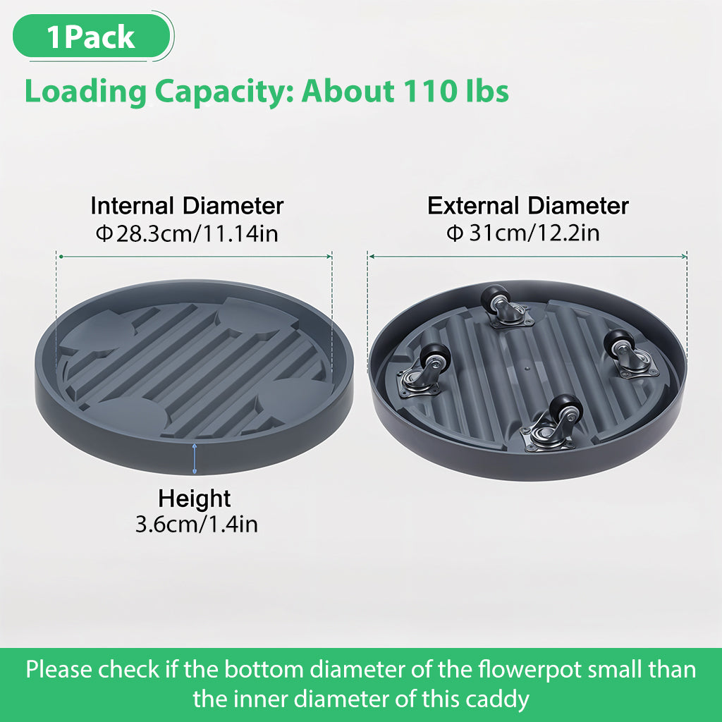 HASTHIP Plant Caddy 28.3cm Dia Moving Plant Tray Flower Pot Stand with 4 Hidden Wheels, Grooved Surface Plant Caddy Planter Moving Tray