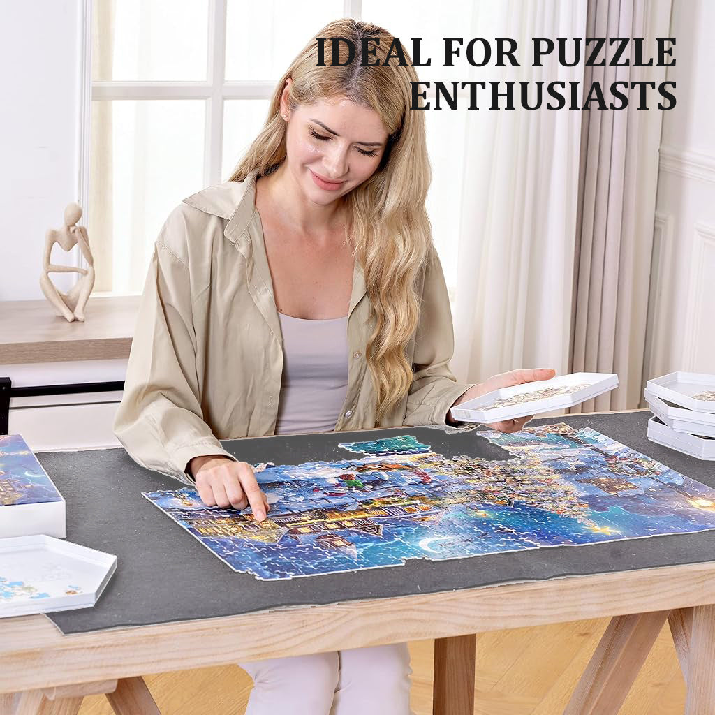 PATPAT Felt Puzzle Floor Mat Puzzle Storage Mat for 1500 Count Jigsaw Puzzle Pieces, with 4 Puzzle Pieces Organizer Tray, Air Pillar, Air Pump, Fastener Strap, Storage Bag, No Jigsaw Puzzle Included