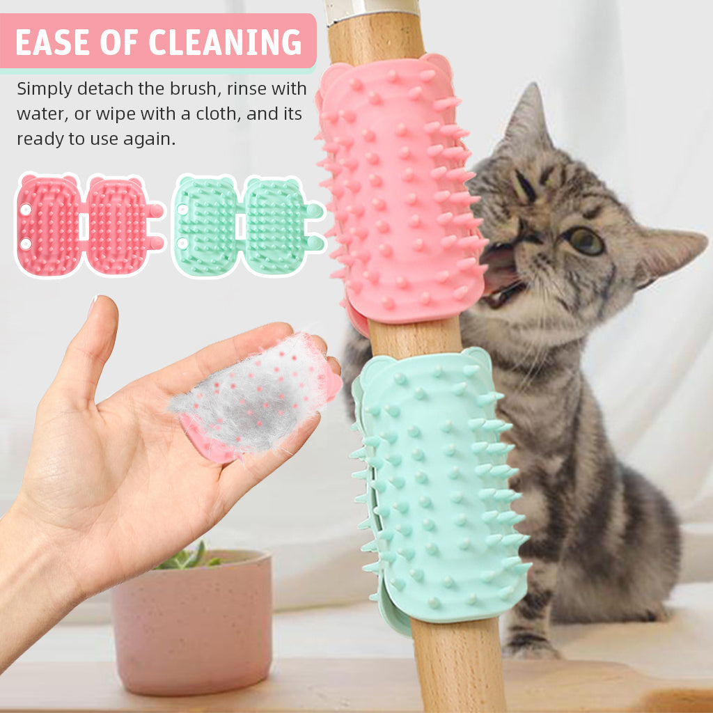 Qpets 2Pcs Cat Self Grooming Brushes, Silicone Cat Self-Groomer Removable Cat Self Grooming Pads for Leg Chair, Table Chair, Desk Chair