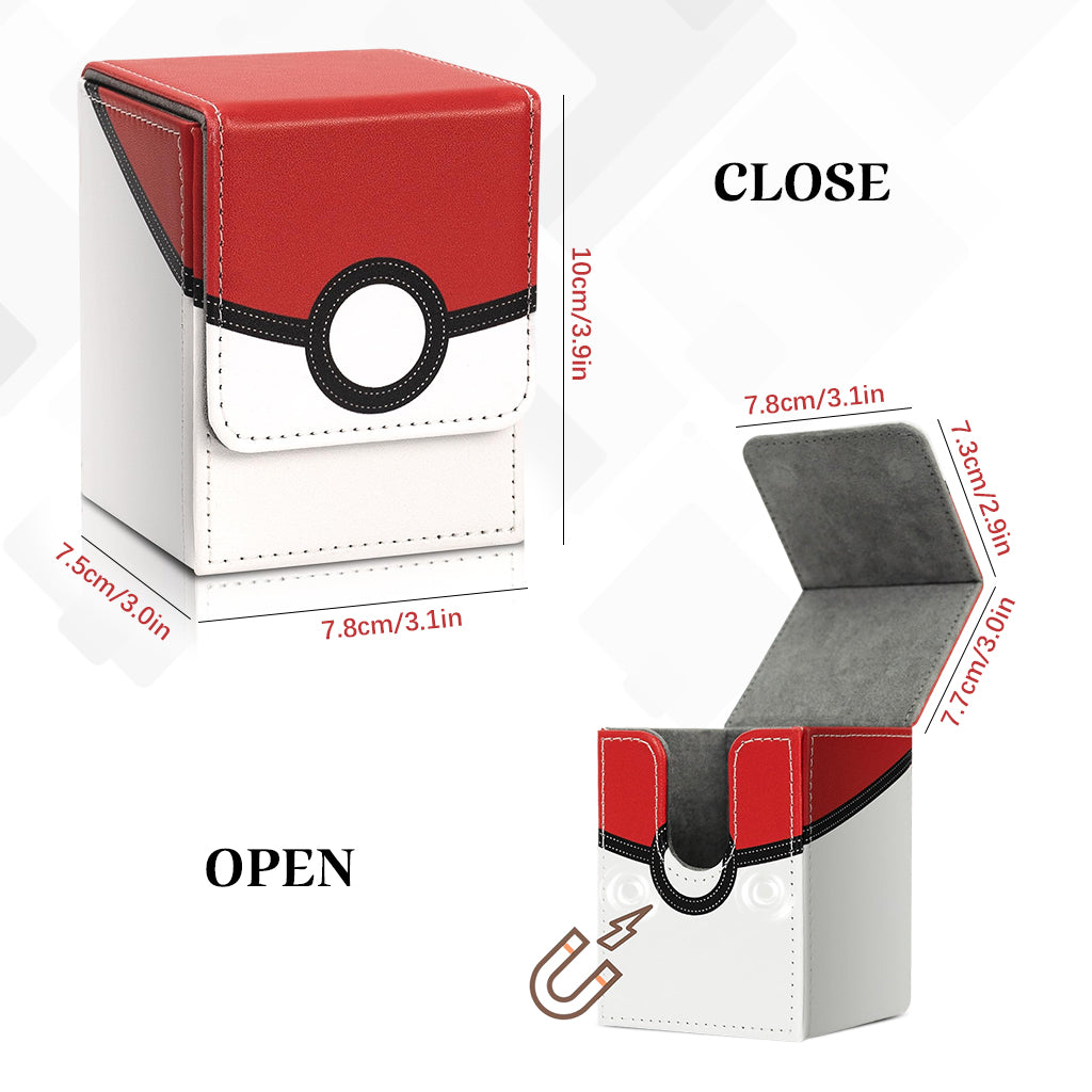 PATPAT Card Holder Game for 100Pcs Red Poké Ball Cards Storage Box Trading Cards Organizer PU Leather Card Deck Case Collectable Cards Carry Case Universal Game Card Holder, 75x68x98mm