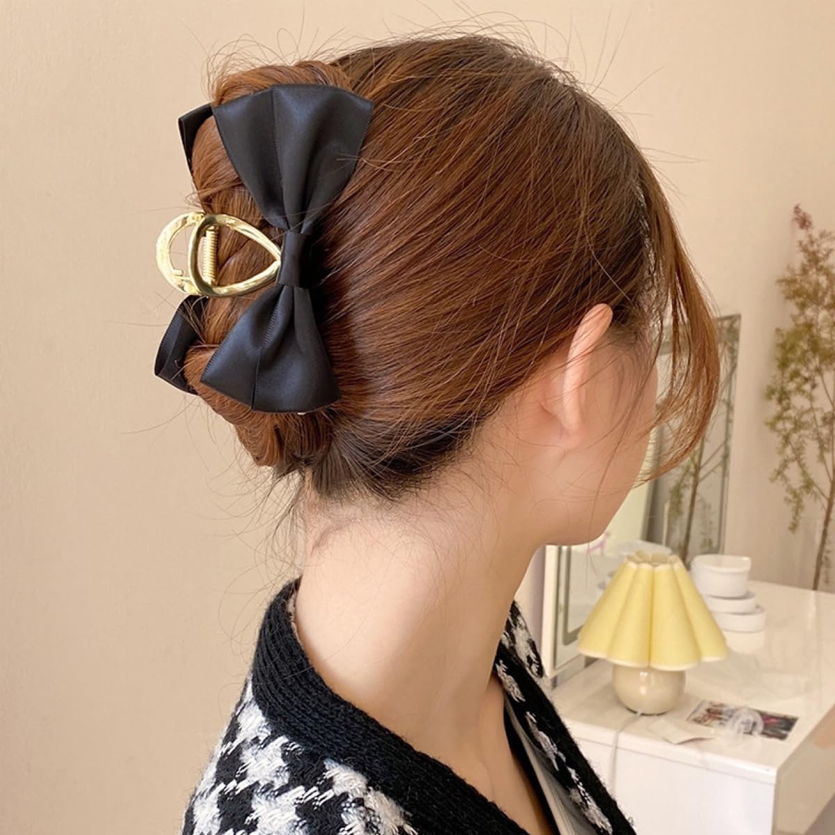 PALAY Large Bow Hair Claw Clips for Women Metal Hair Bow Claw Clip for Medium Thick Hair, Stylish and Elegant Non-slip Strong Hold Big Hair Clamp - Black