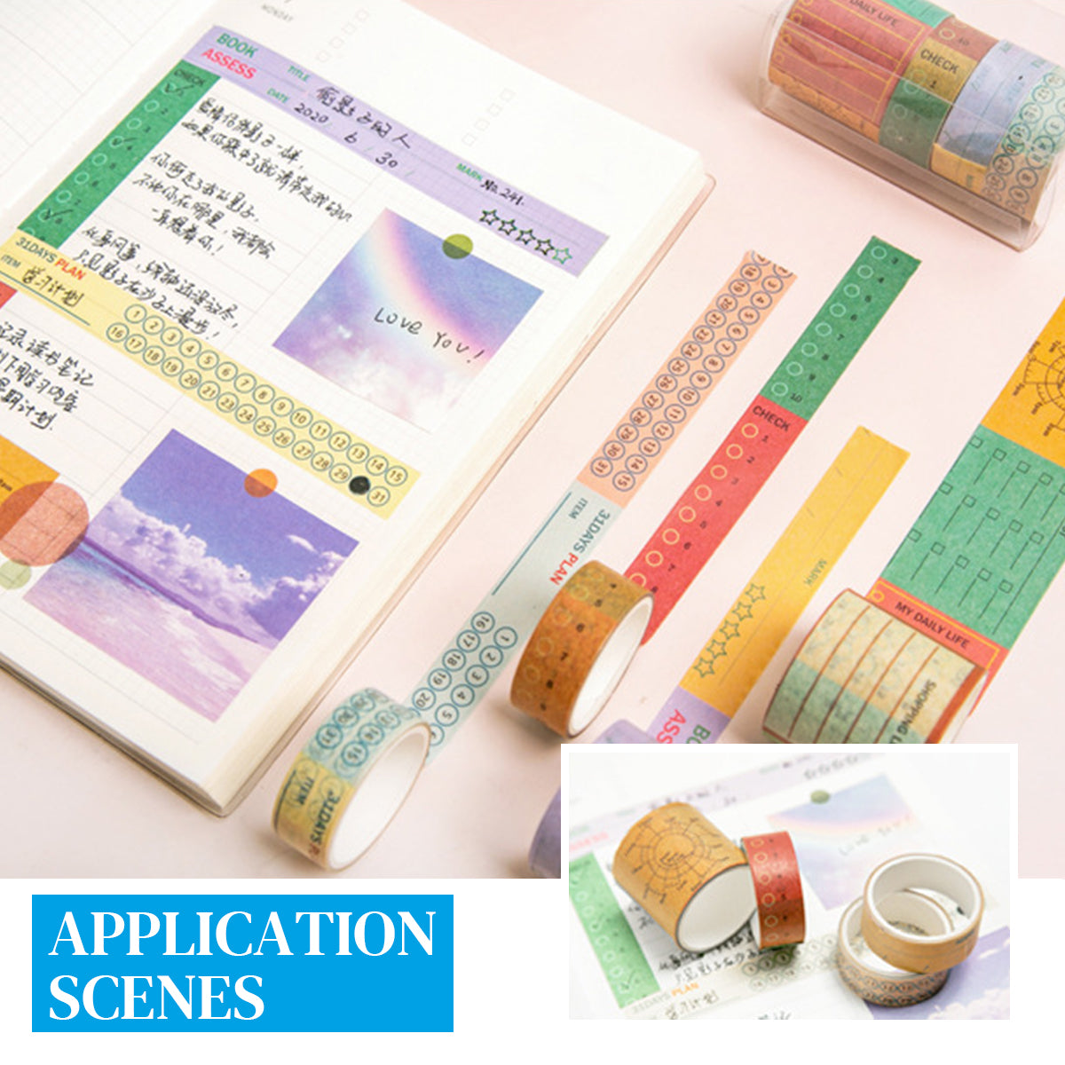 HASTHIP 4Pcs Planner Washi Tape Set - Decorative & Washi Tapes for Journaling, Scrapbooking, Tape Adhesive Decorative Washi Stickers, Planner Accessories, Gift Wrap Tape