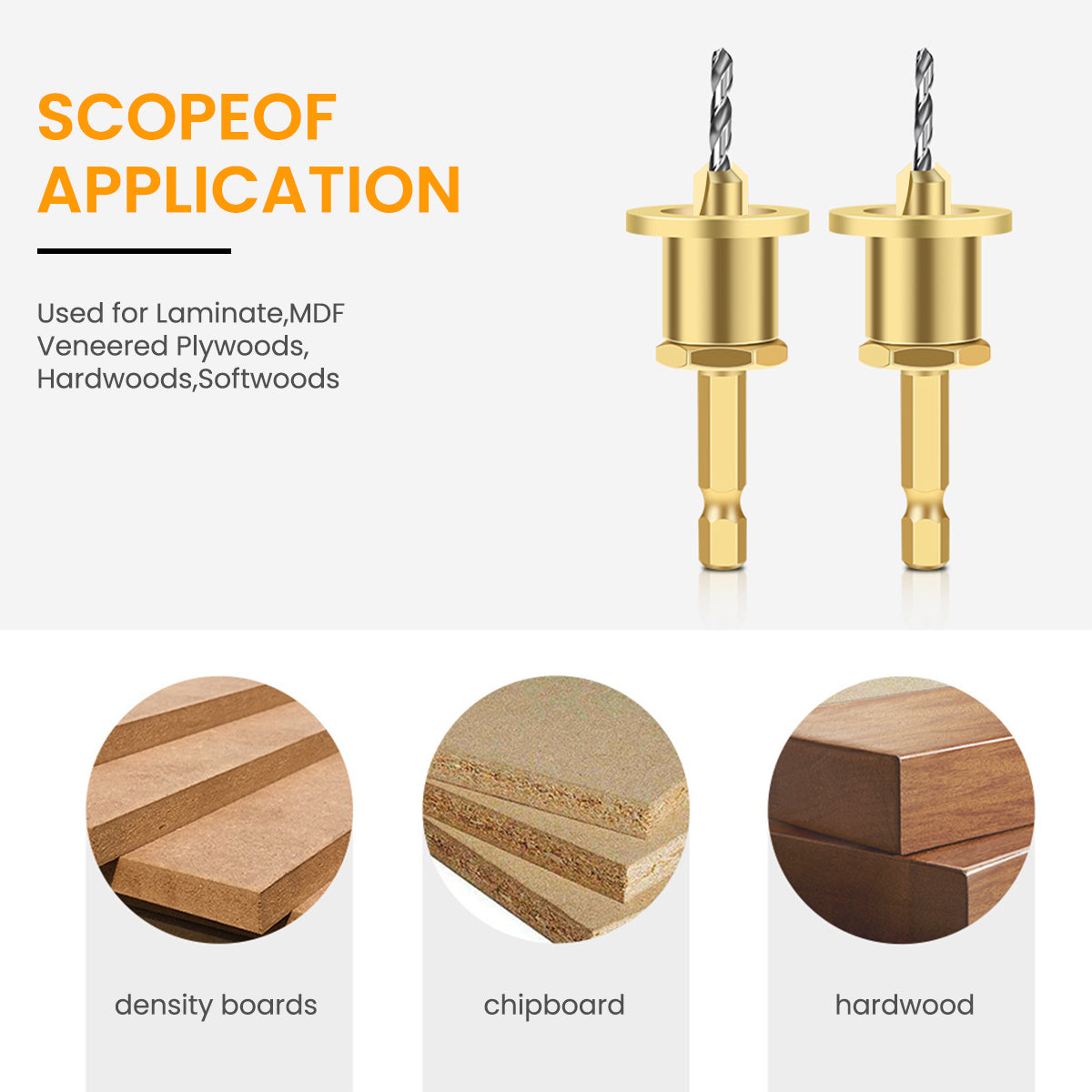 Serplex 5pcs Carbide Tipped 90° Countersink with Adjustable Low Friction Depth Stop Multifunctional Round Shank Bore Woodworking Drill Bit Taper Drill Bit Counterbore Drill Bit Wood Working Tools